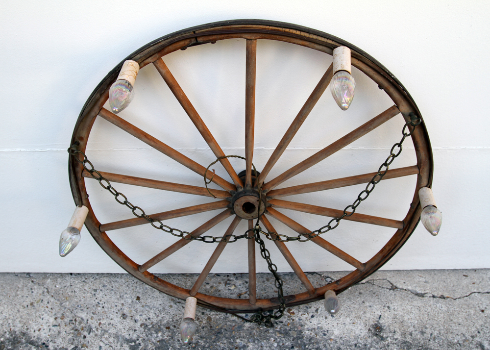 Wood Wagon Wheel Ceiling Light