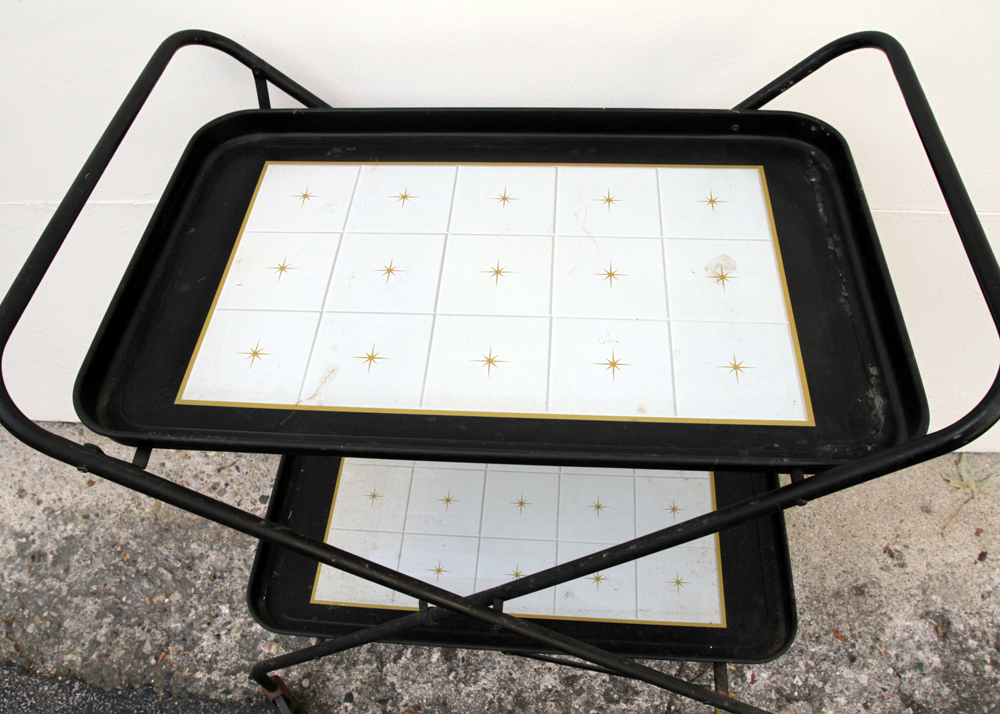Mid-Century Metal Shelf and Rolling Cart