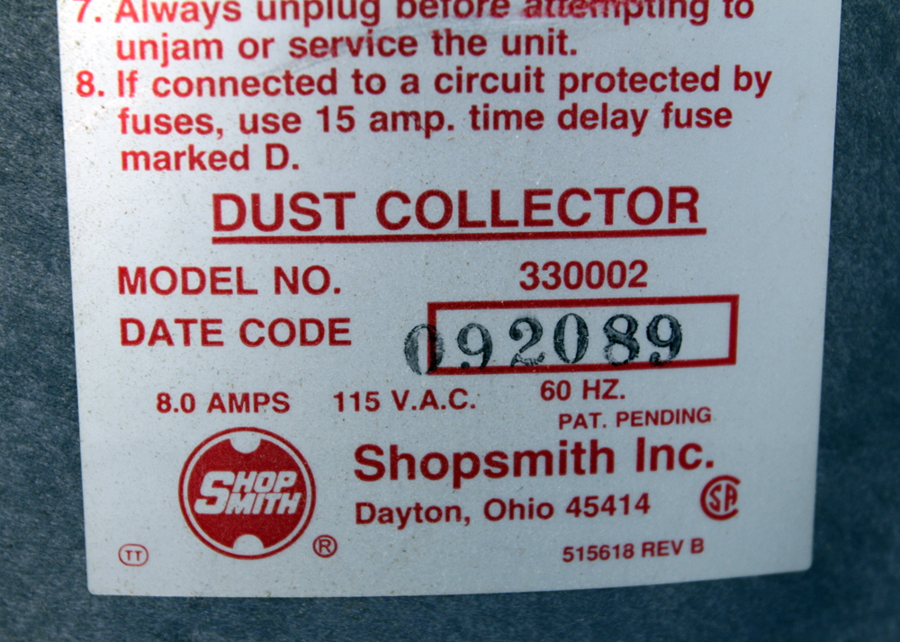 Shopsmith Dust Collector Shop Vac