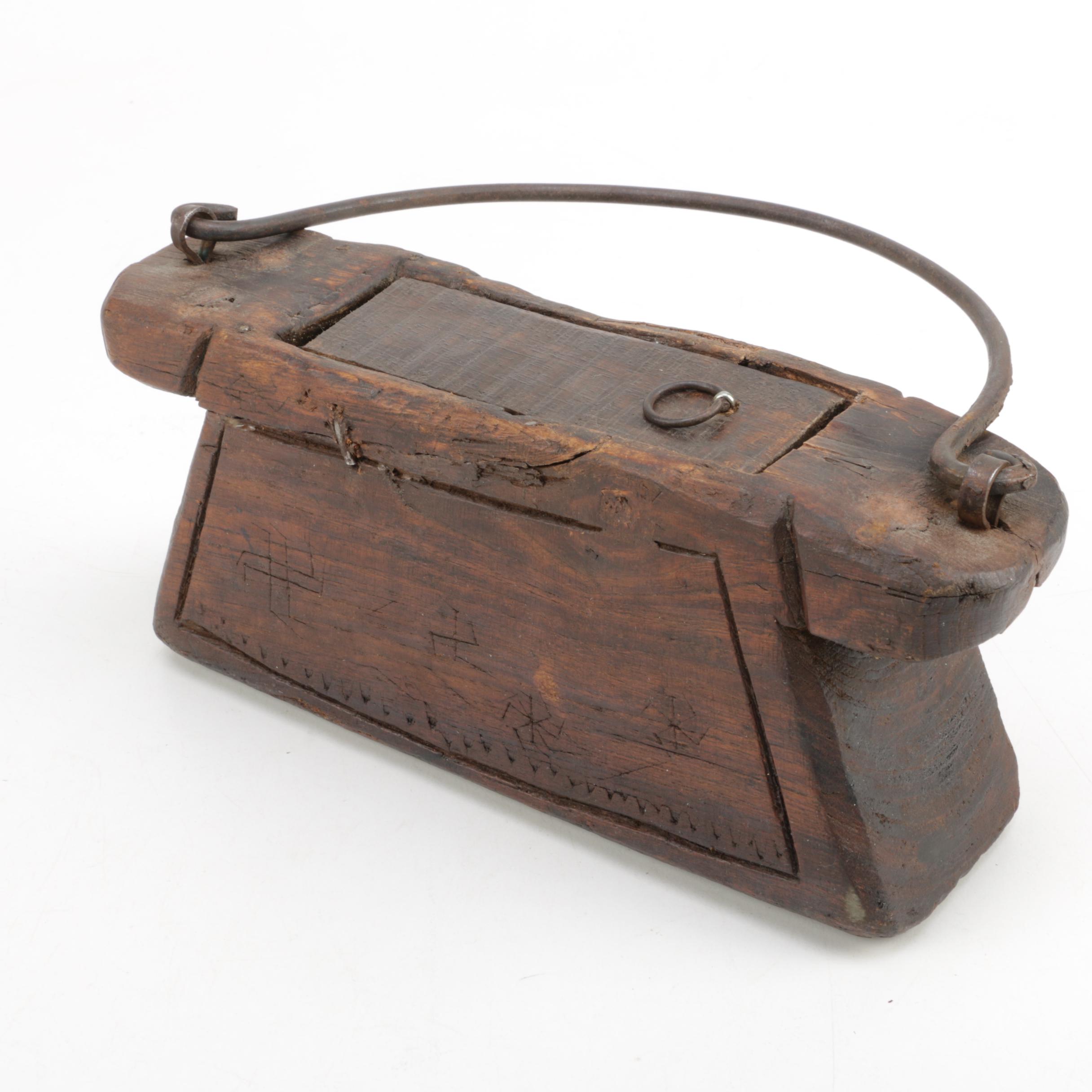 Rustic Wooden Box with Iron Handle
