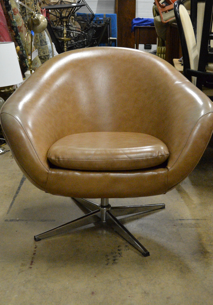 Vintage Mid Century Modern Brown Vinyl Swivel Chairs by Overman of Sweden