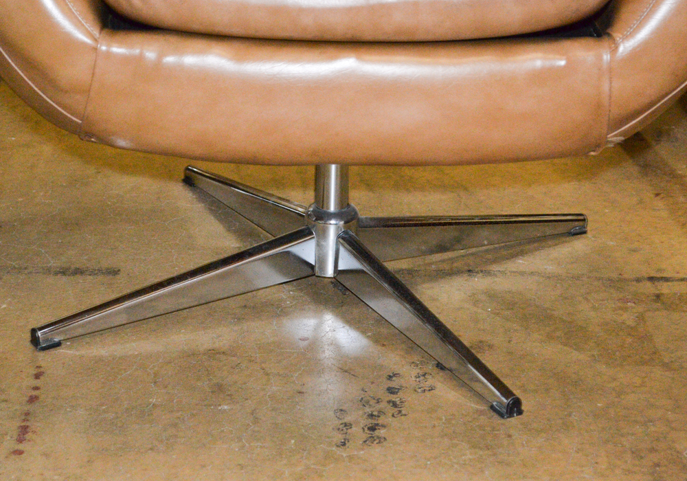 Vintage Mid Century Modern Brown Vinyl Swivel Chairs by Overman of Sweden