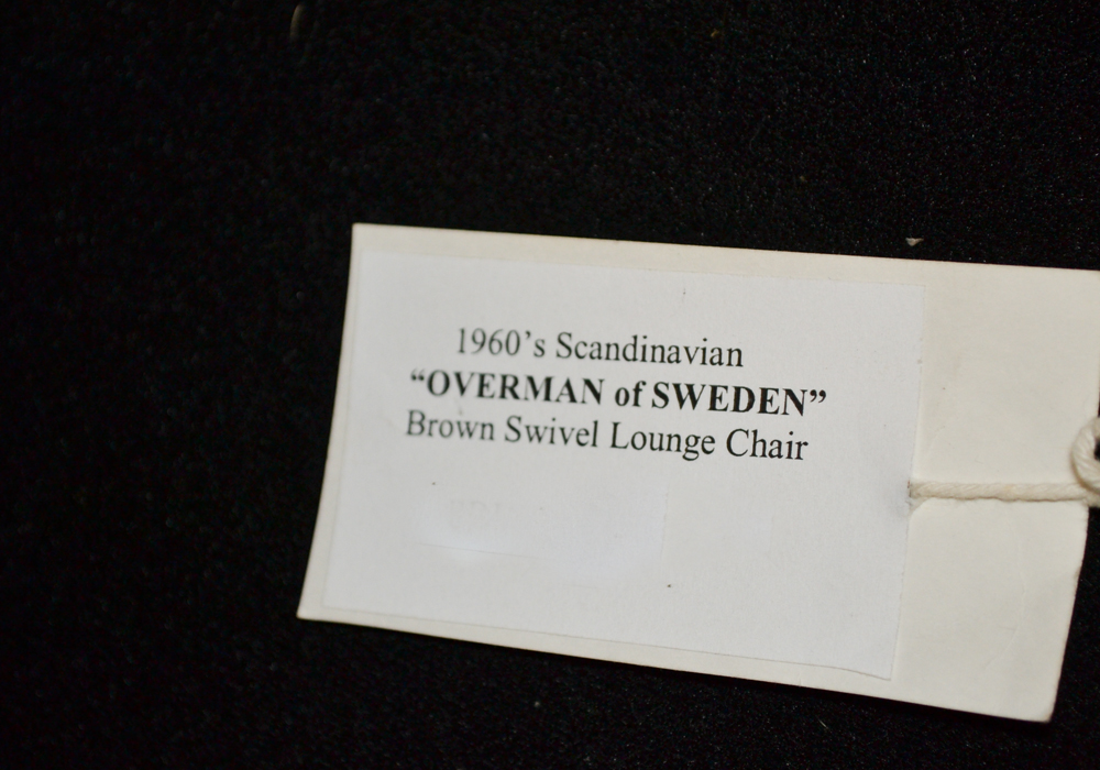 Vintage Mid Century Modern Brown Vinyl Swivel Chairs by Overman of Sweden