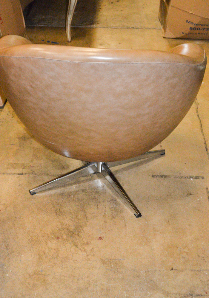 Vintage Mid Century Modern Brown Vinyl Swivel Chairs by Overman of Sweden