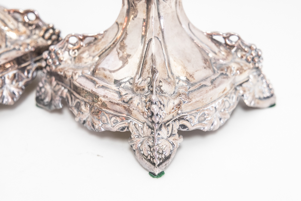 Pair Antique Polish Silver Plate Sabbath Candlesticks