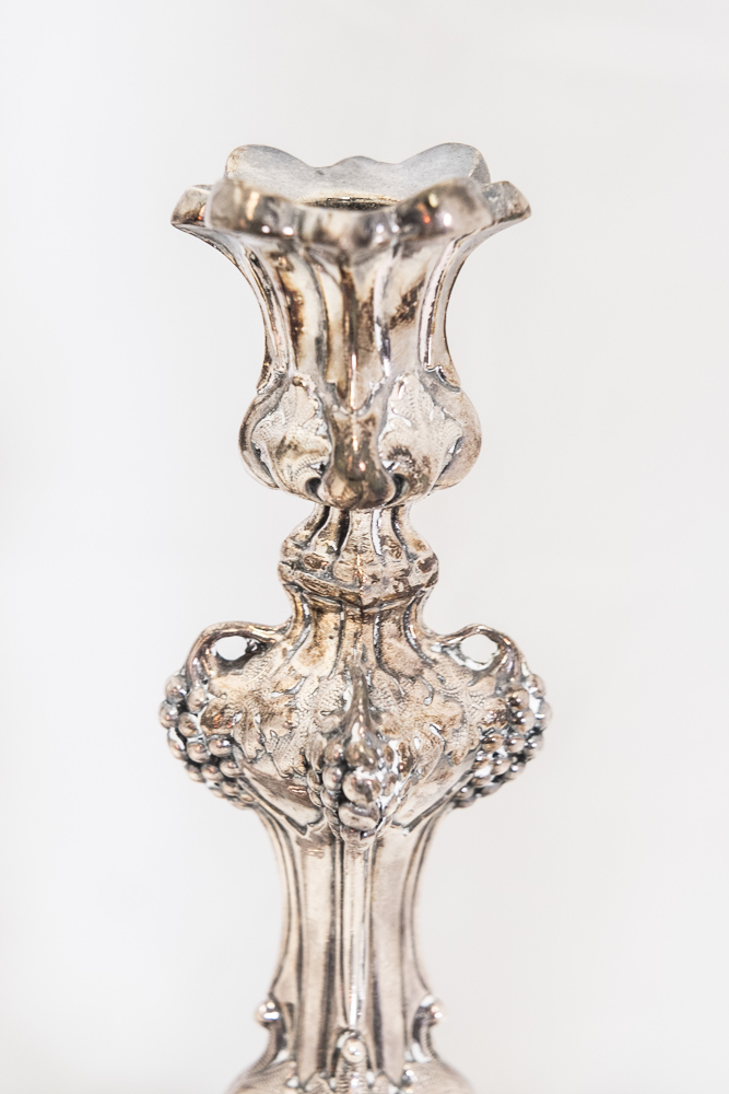 Pair Antique Polish Silver Plate Sabbath Candlesticks