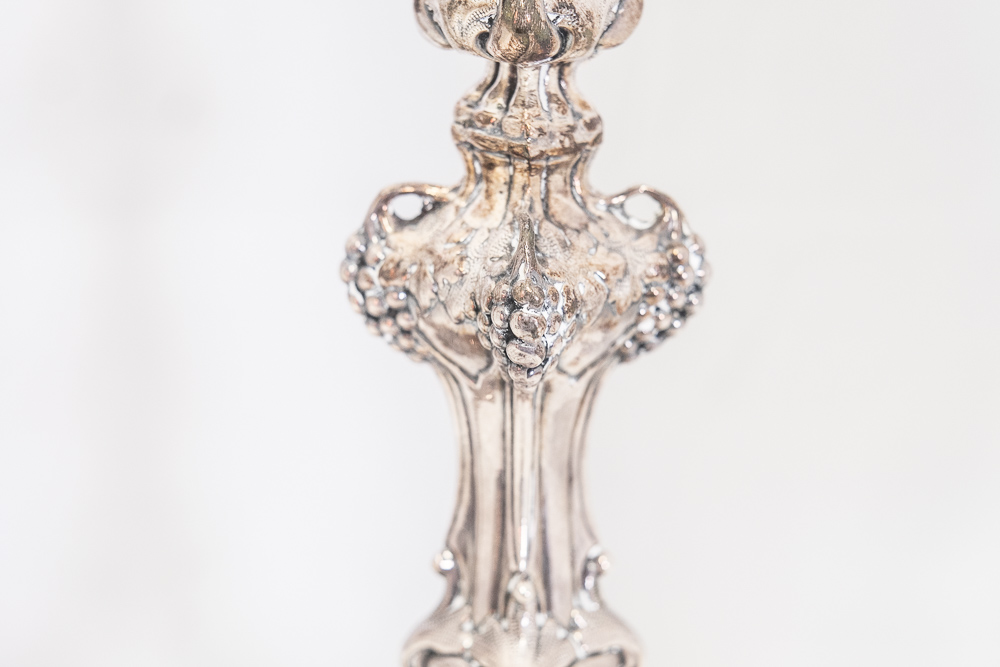 Pair Antique Polish Silver Plate Sabbath Candlesticks