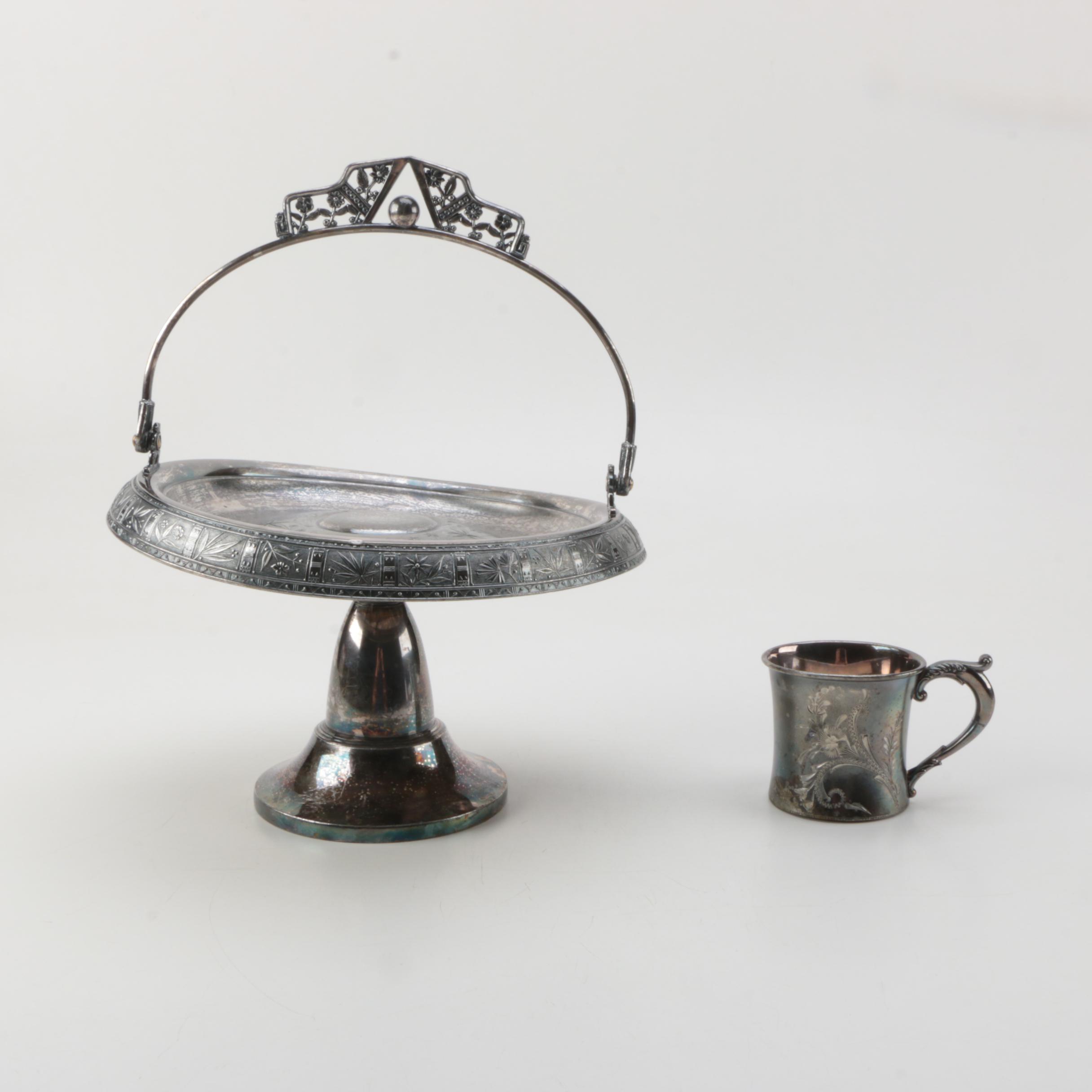 Pairpoint Mfg. Co. Silver Plate Bride's Basket with Derby Silver Co. Mug
