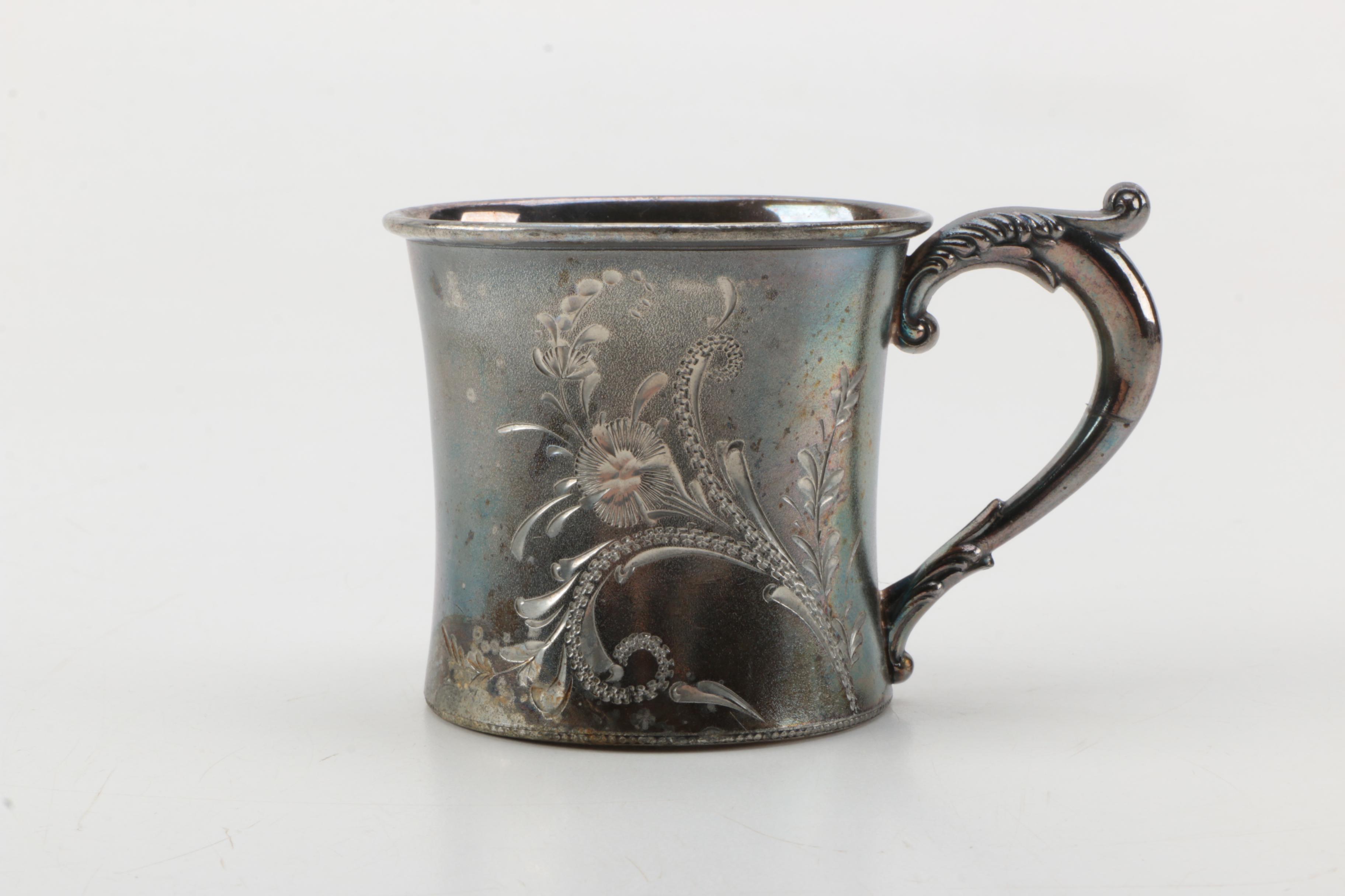 Pairpoint Mfg. Co. Silver Plate Bride's Basket with Derby Silver Co. Mug