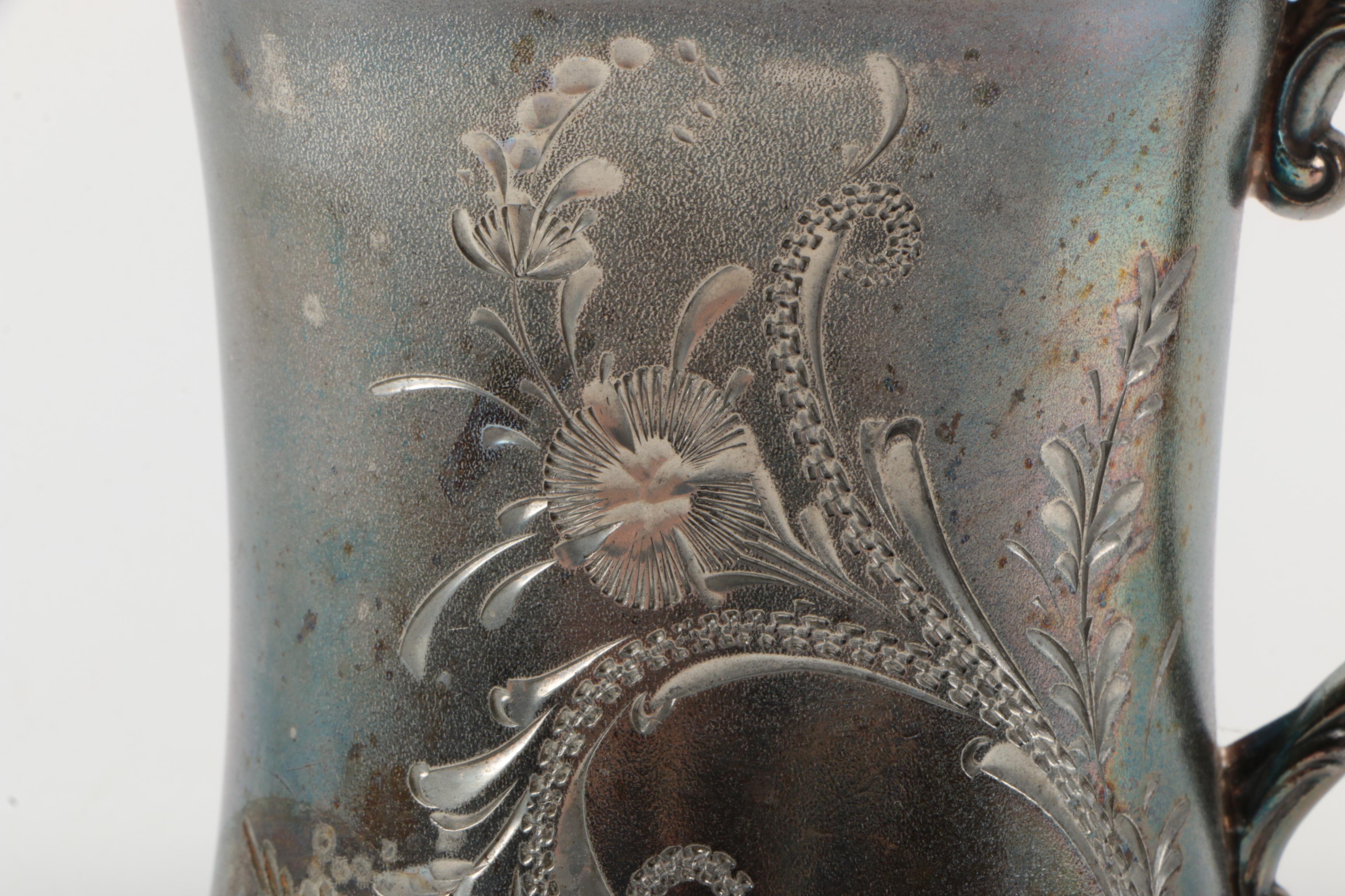 Pairpoint Mfg. Co. Silver Plate Bride's Basket with Derby Silver Co. Mug