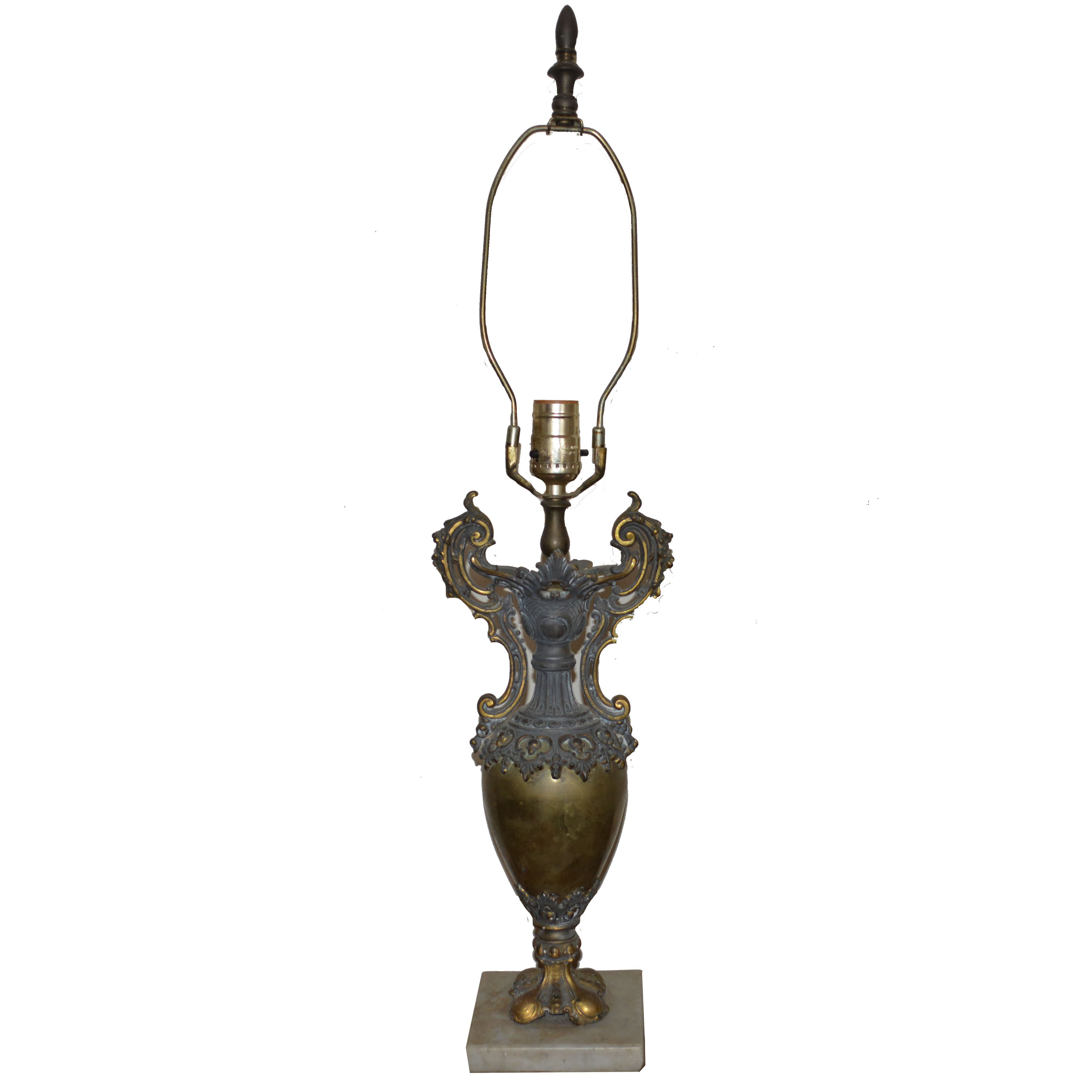 Vintage Baroque Style Brass Lamp with Marble Base
