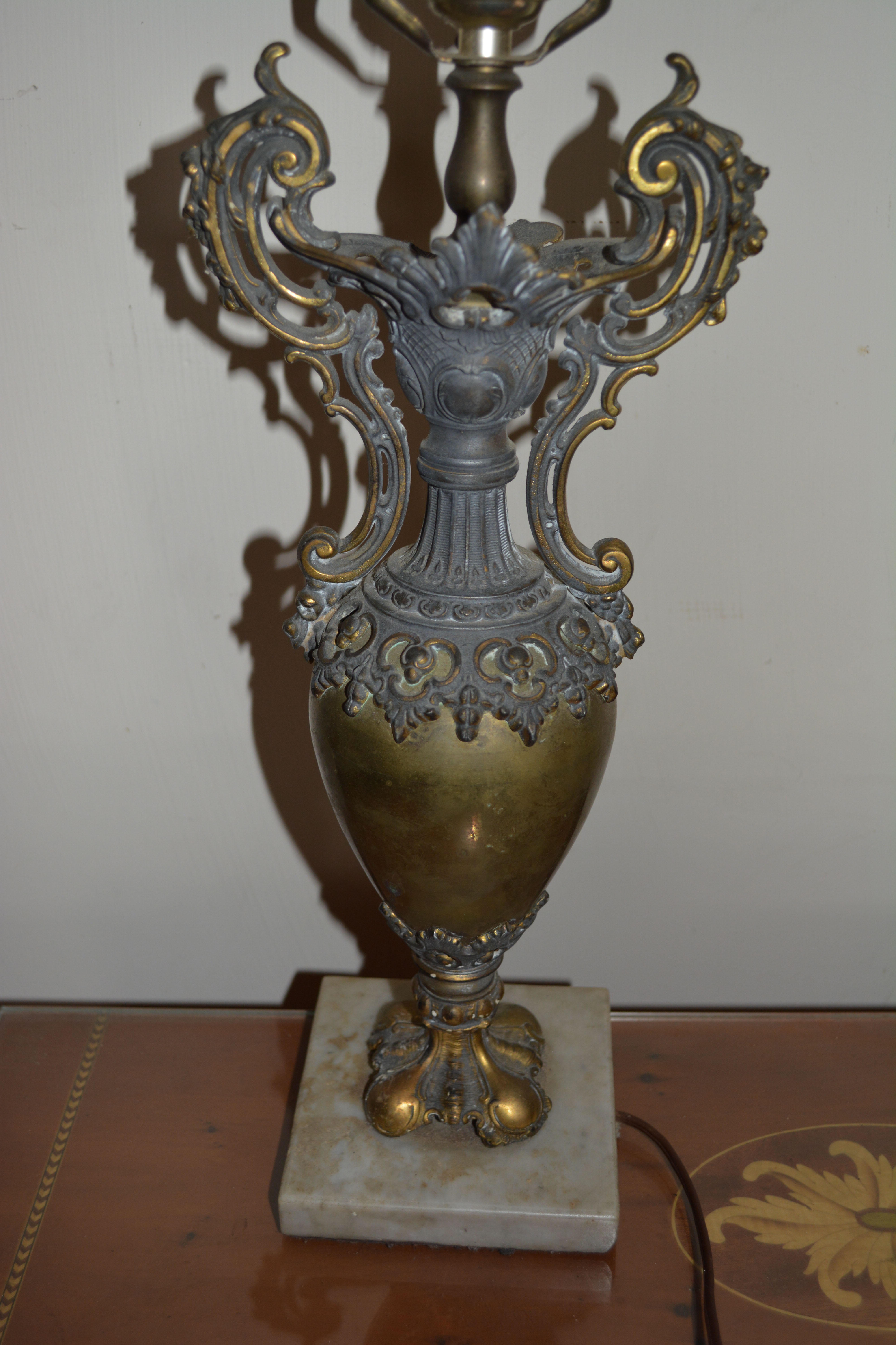Vintage Baroque Style Brass Lamp with Marble Base