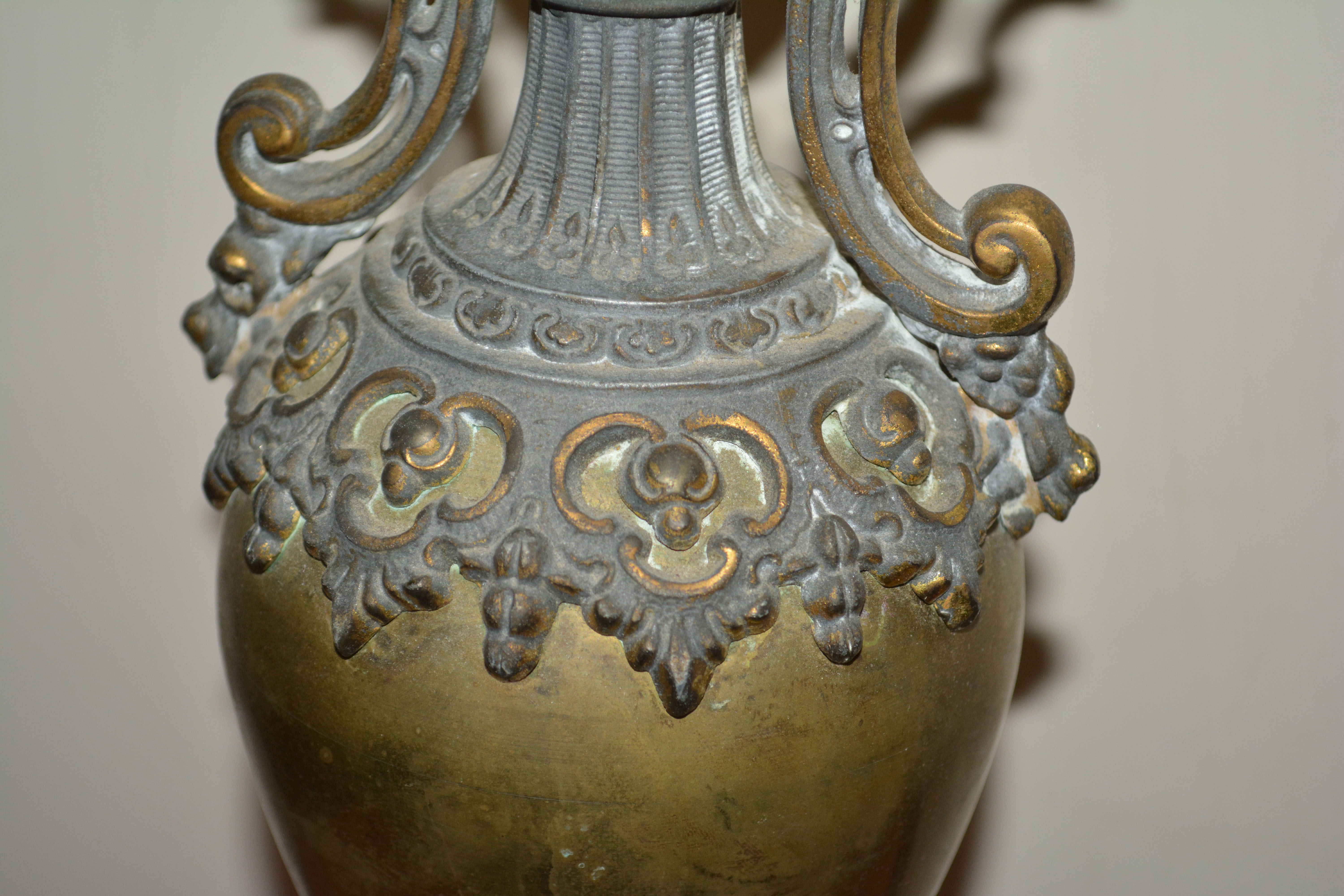 Vintage Baroque Style Brass Lamp with Marble Base