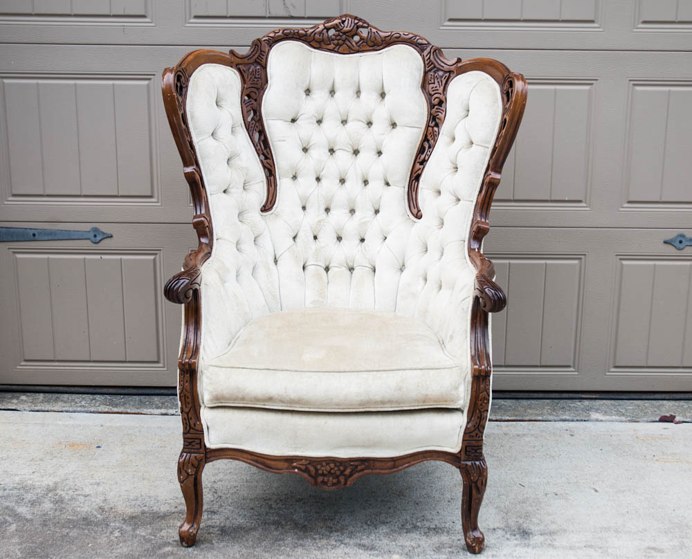 Victorian Carved Wood Frame Wingback Chair