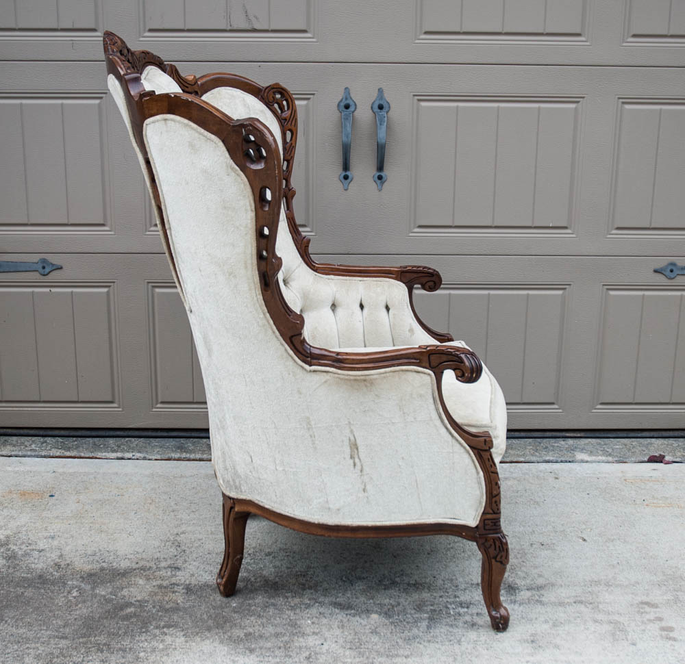 Victorian Carved Wood Frame Wingback Chair