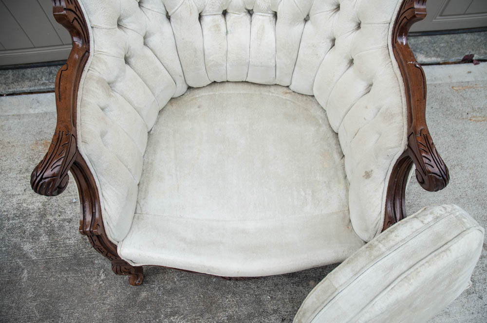 Victorian Carved Wood Frame Wingback Chair