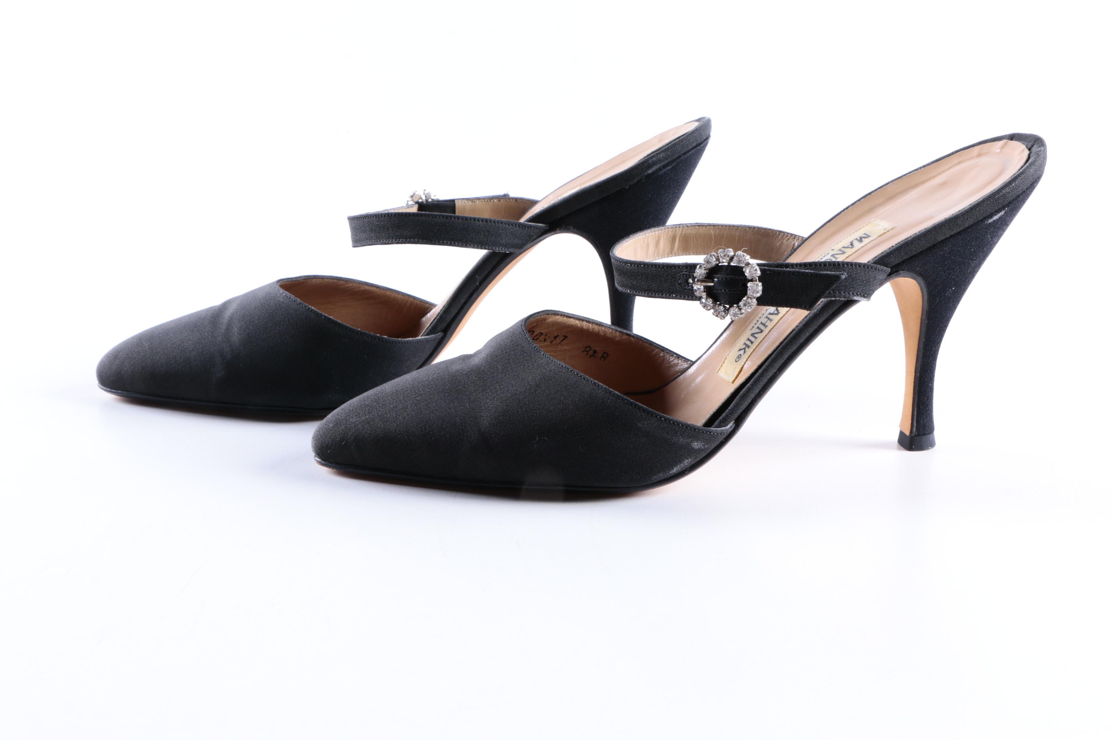 Manolo Blahnik Black Satin Mules