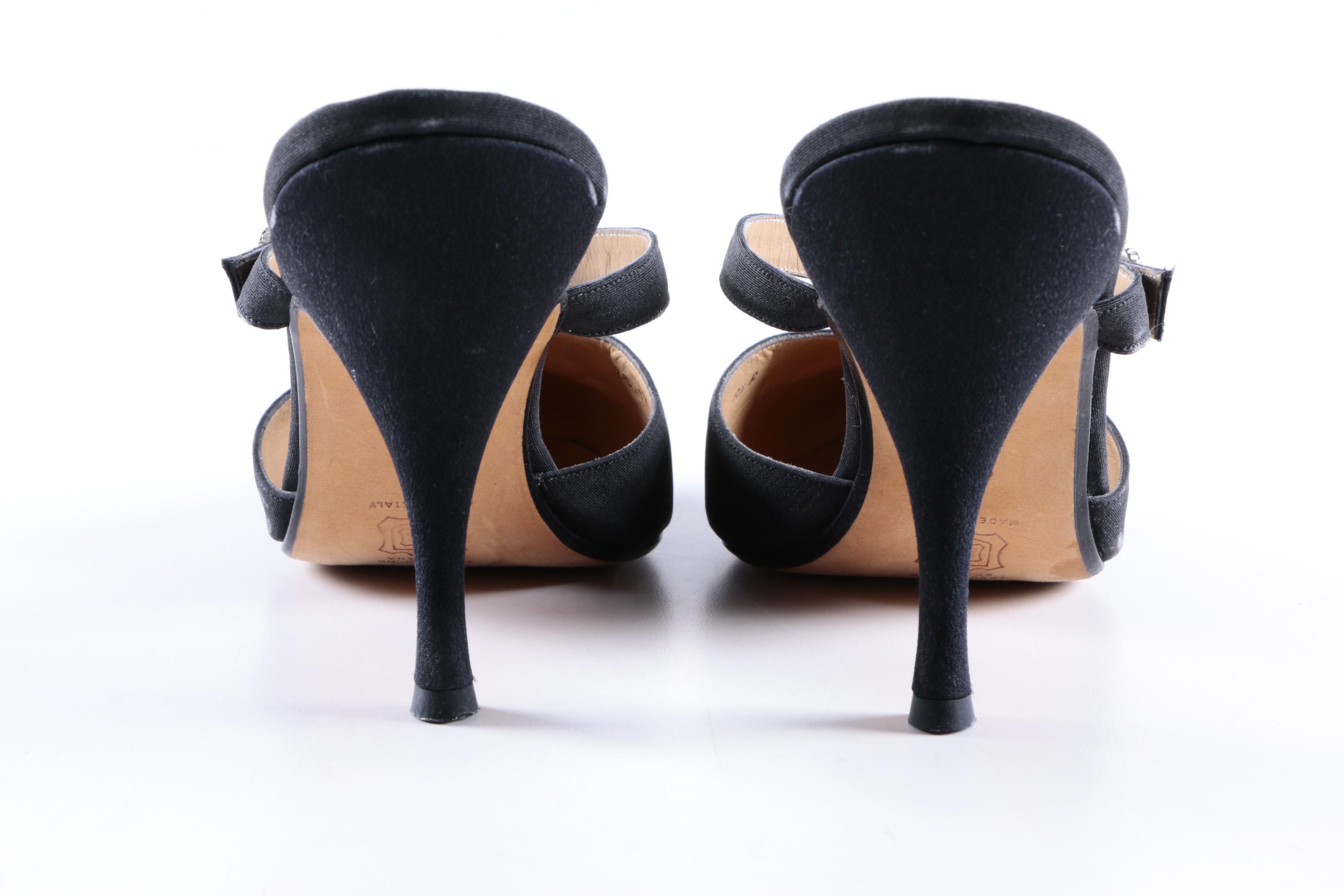 Manolo Blahnik Black Satin Mules
