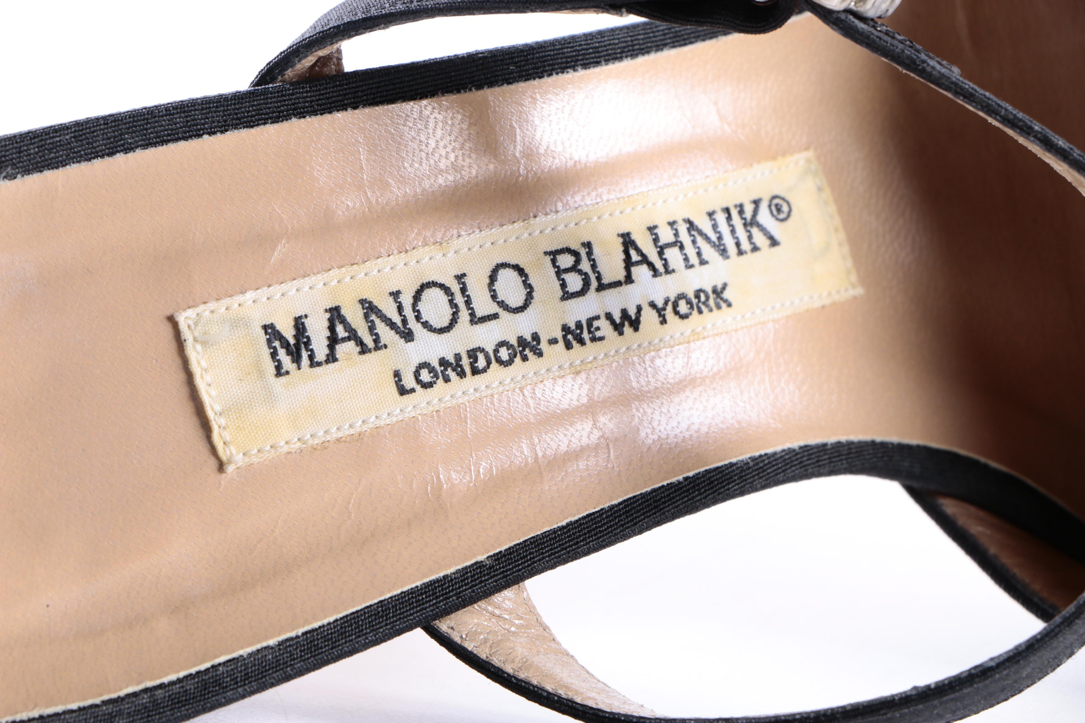 Manolo Blahnik Black Satin Mules