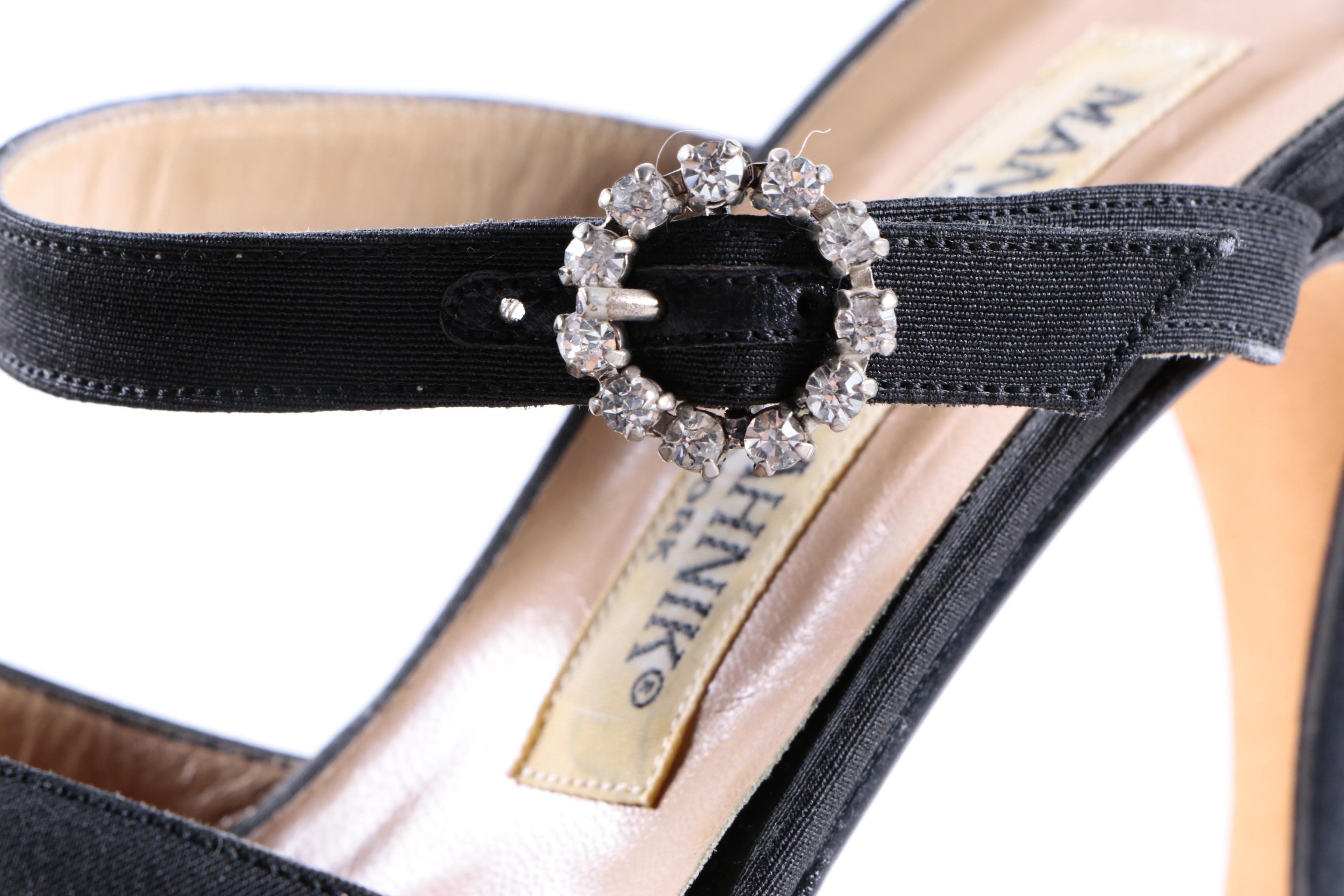 Manolo Blahnik Black Satin Mules