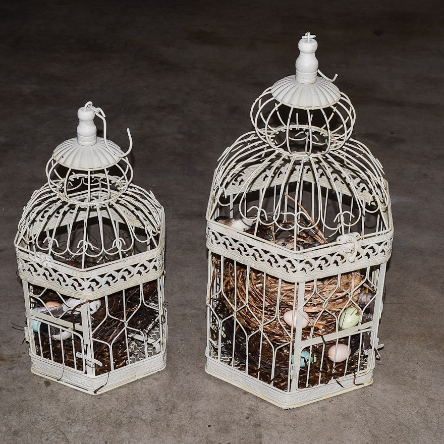 Metal Bird Cages with Bird Figurines