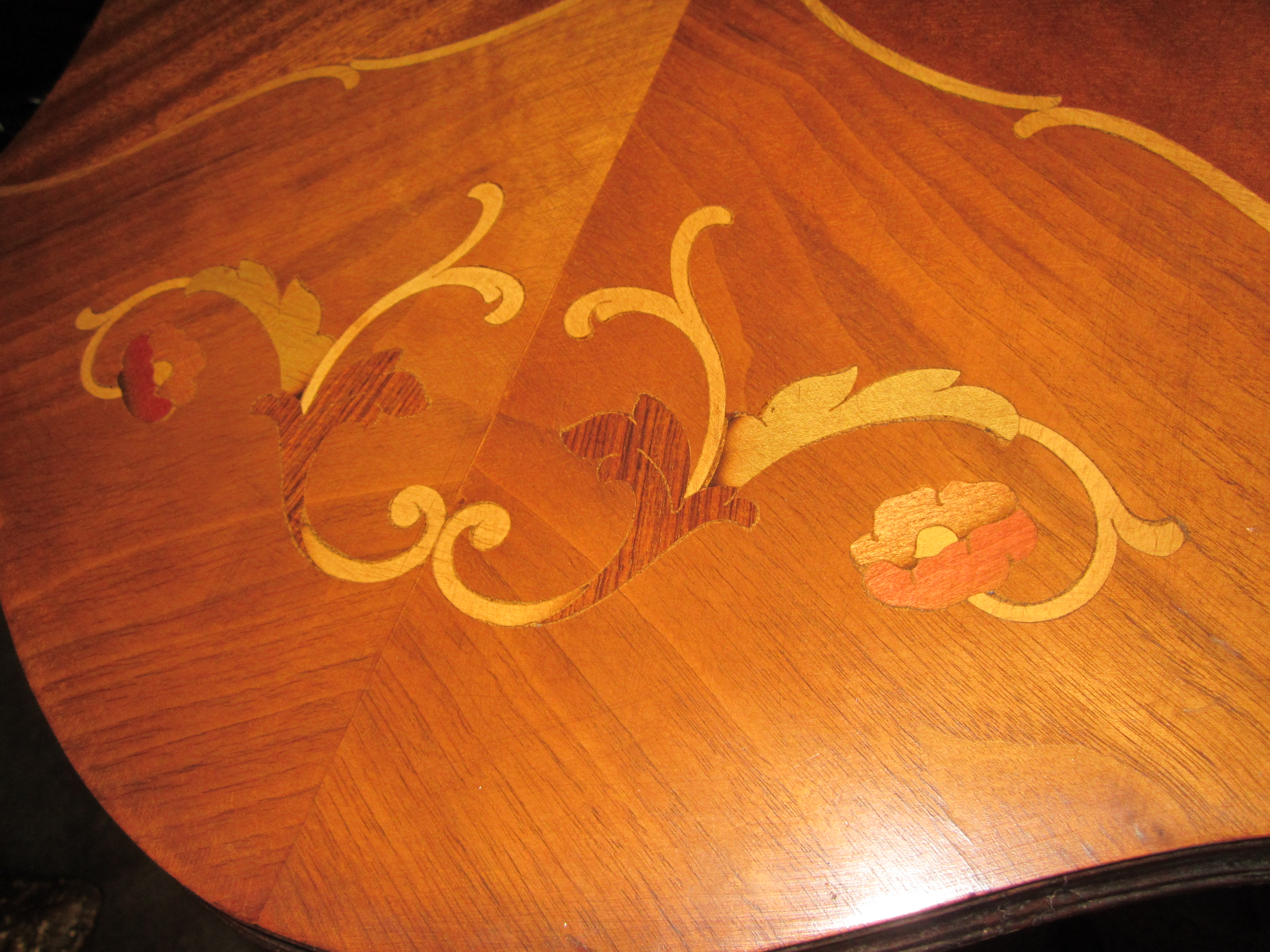 Vintage Inlaid Side Table with Custom Glass Top