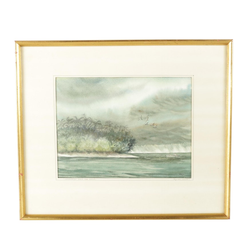 Byron Ward Watercolor Painting of a Landscape "Showers Over The Gulf"