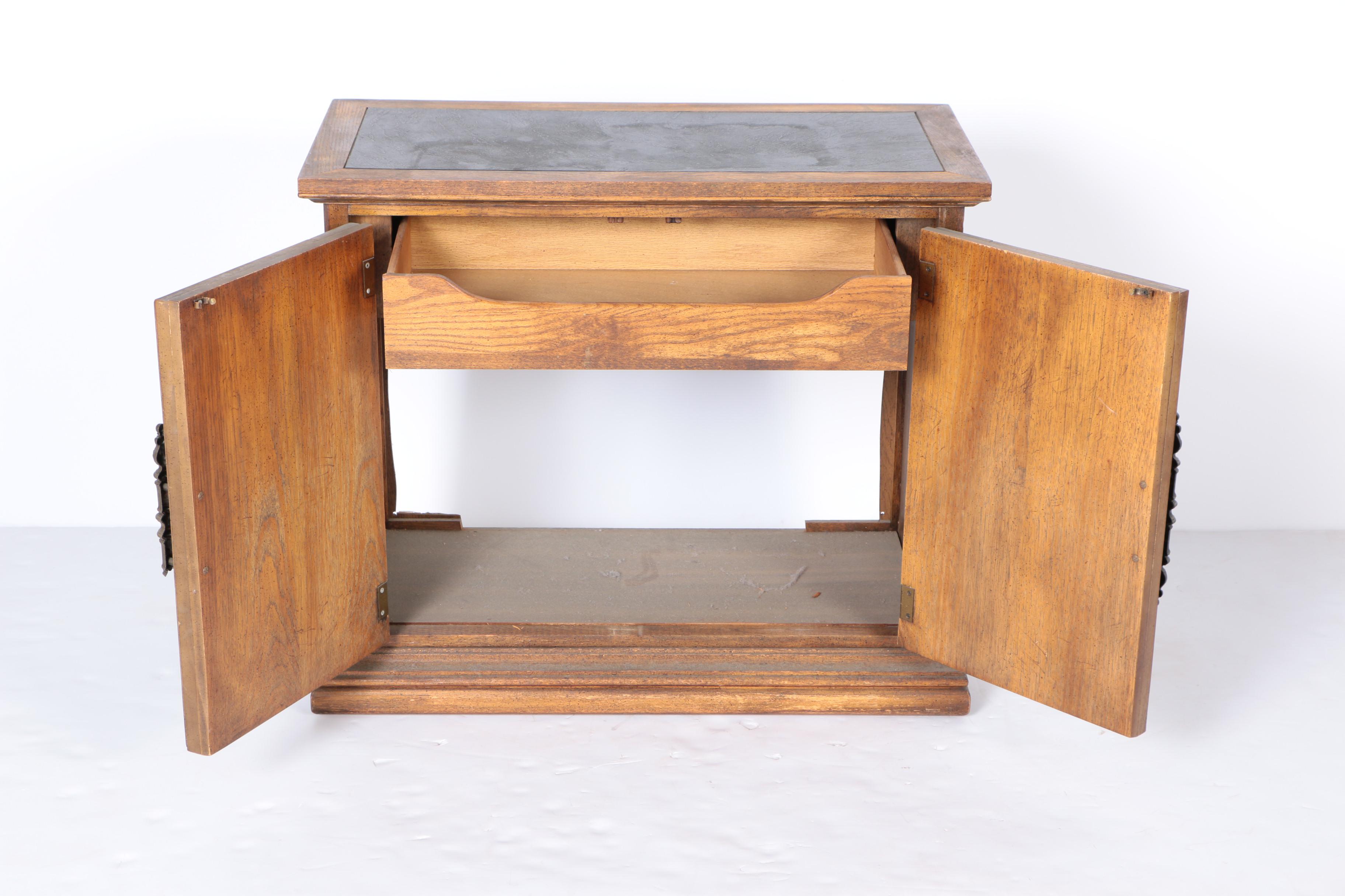 Oak Finish Cabinet With Laminate Slate Top