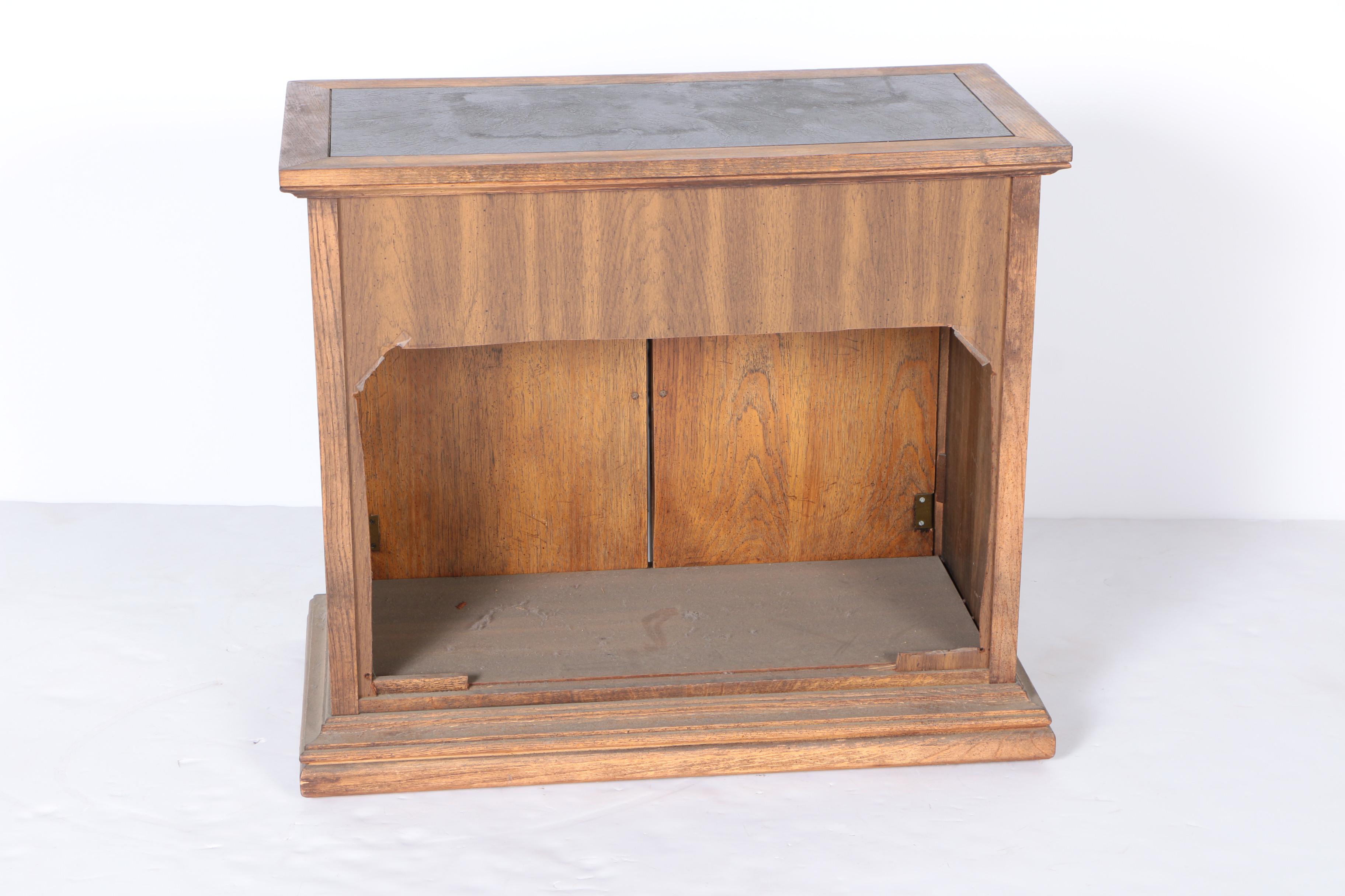 Oak Finish Cabinet With Laminate Slate Top