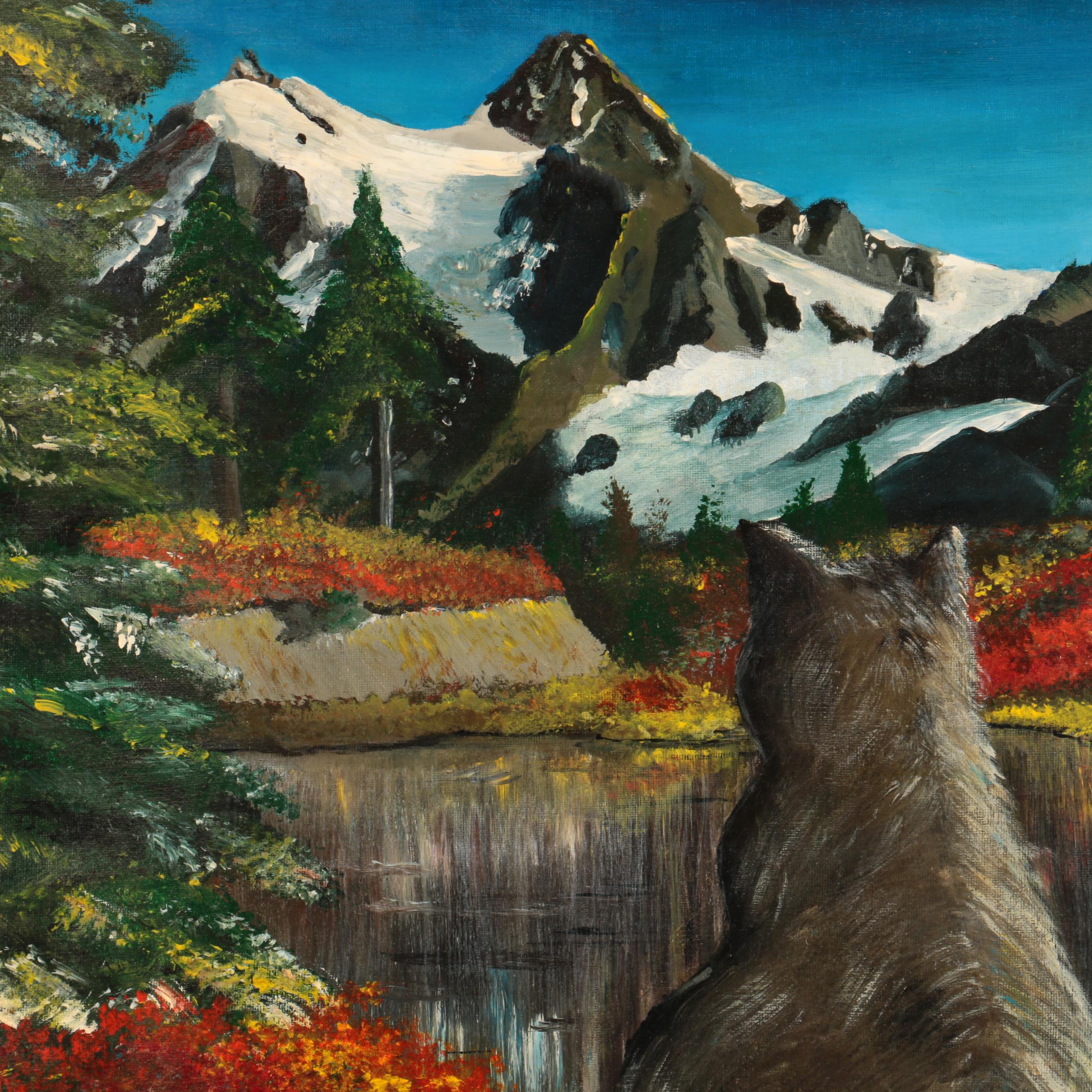 Oil Painting of a Cat Looking at a Landscape