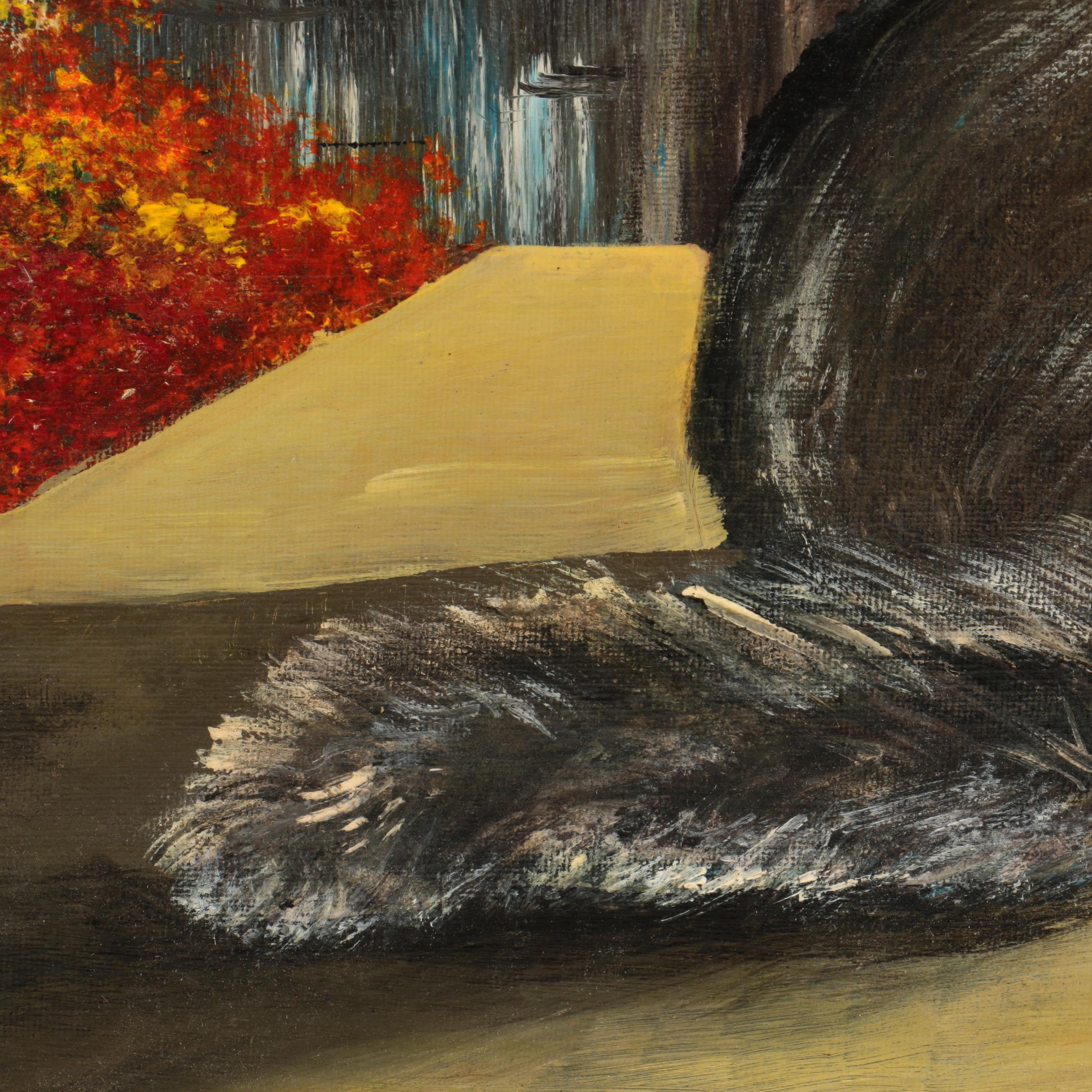 Oil Painting of a Cat Looking at a Landscape