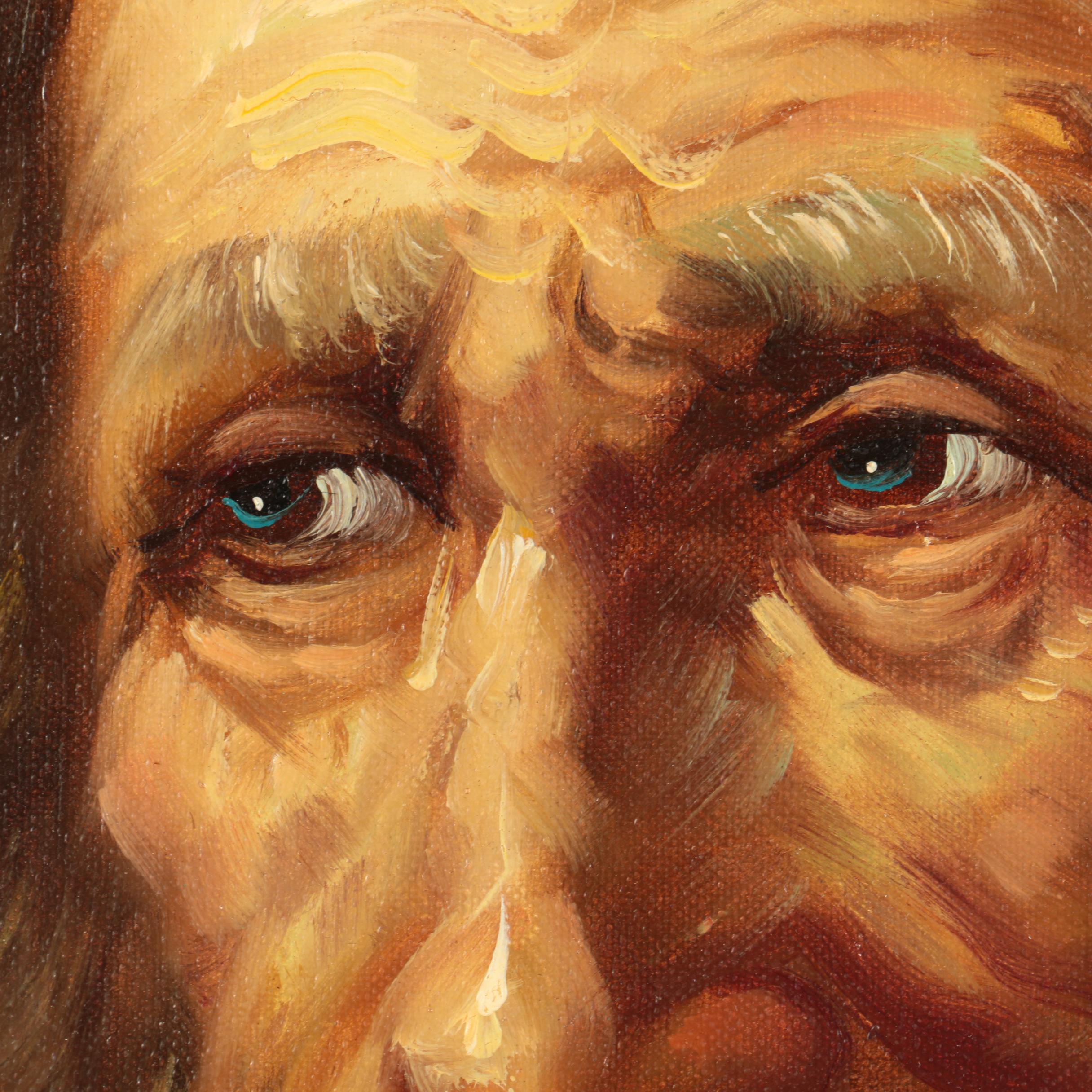 W. Dawson Oil Painting of Old Man Smoking Pipe