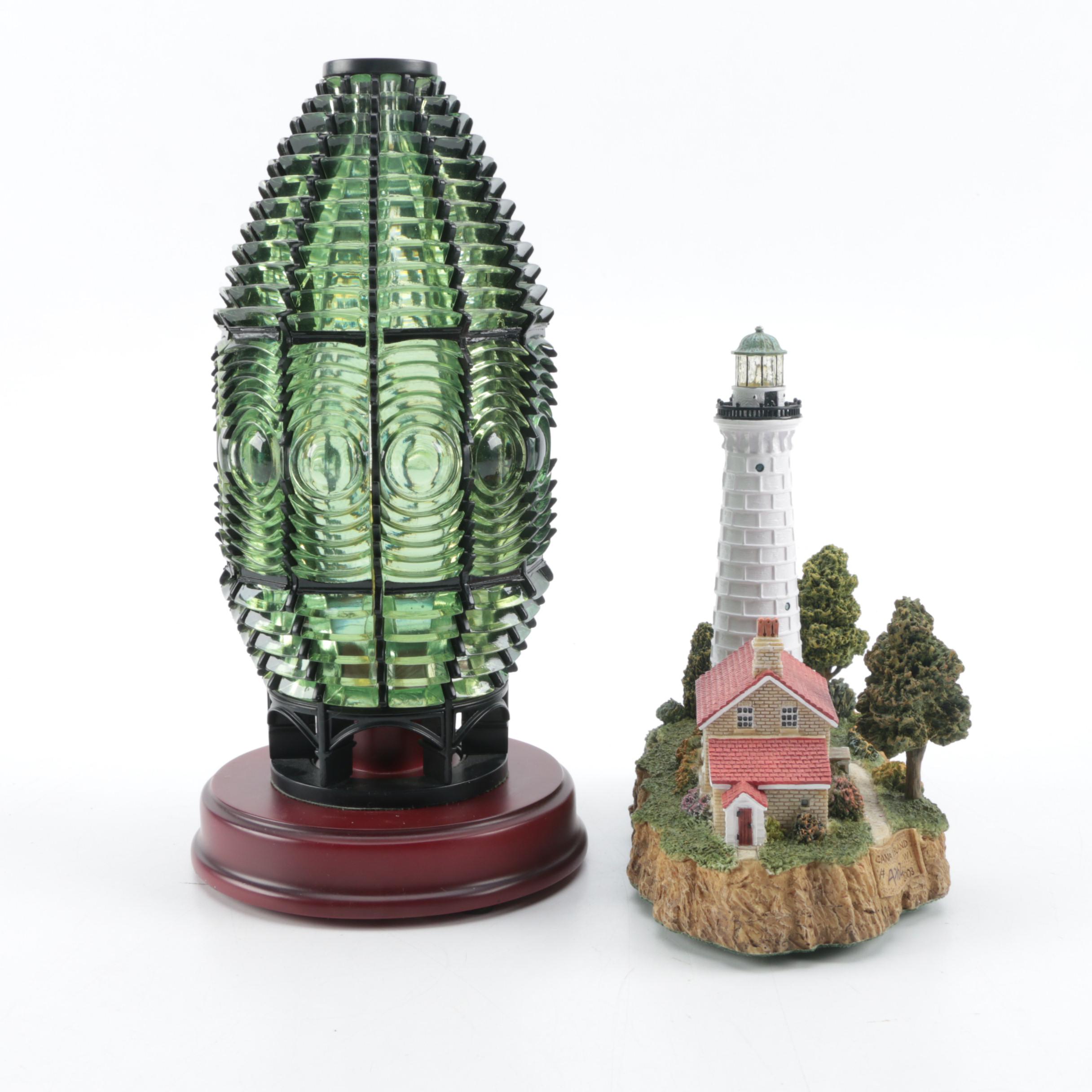 Harbour Lights Collectible Fresnel Light and Resin Lighthouse Sculpture
