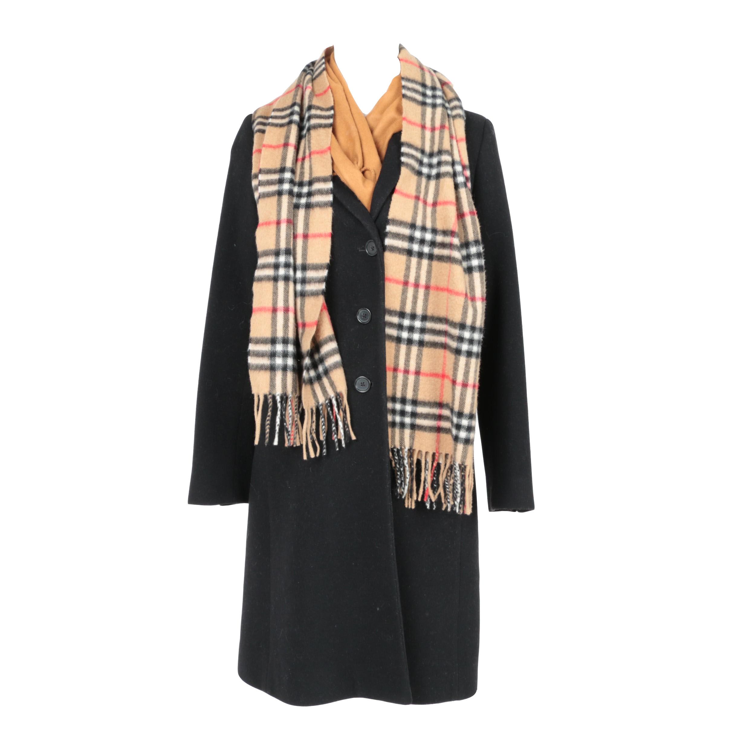 Women's Banana Republic Wool Coat with Burberry and Lord & Taylor Scarves