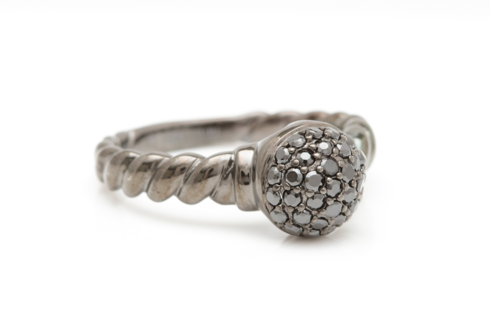 Black Rhodium Plated Sterling Silver and Black Crystal Ring