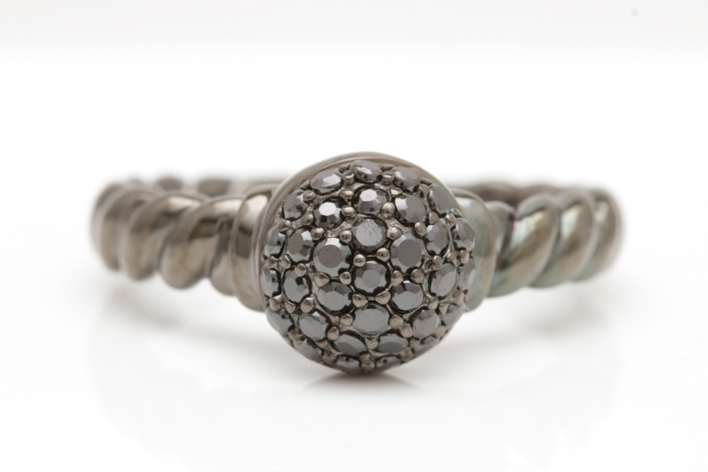 Black Rhodium Plated Sterling Silver and Black Crystal Ring