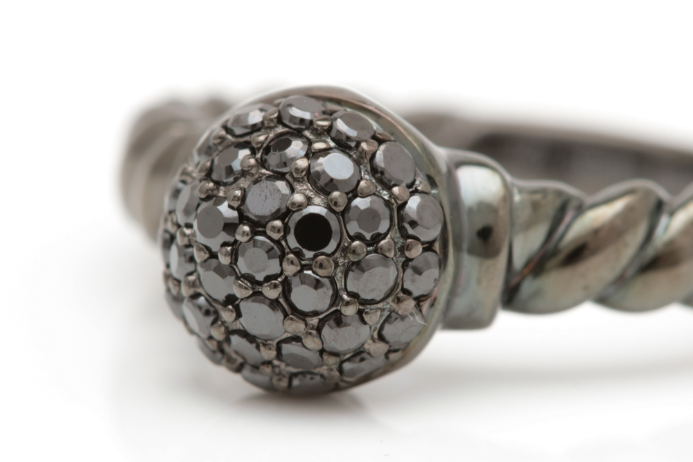 Black Rhodium Plated Sterling Silver and Black Crystal Ring