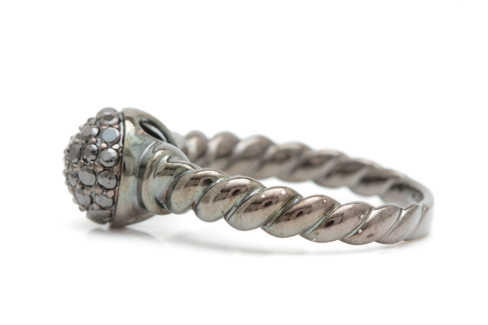 Black Rhodium Plated Sterling Silver and Black Crystal Ring