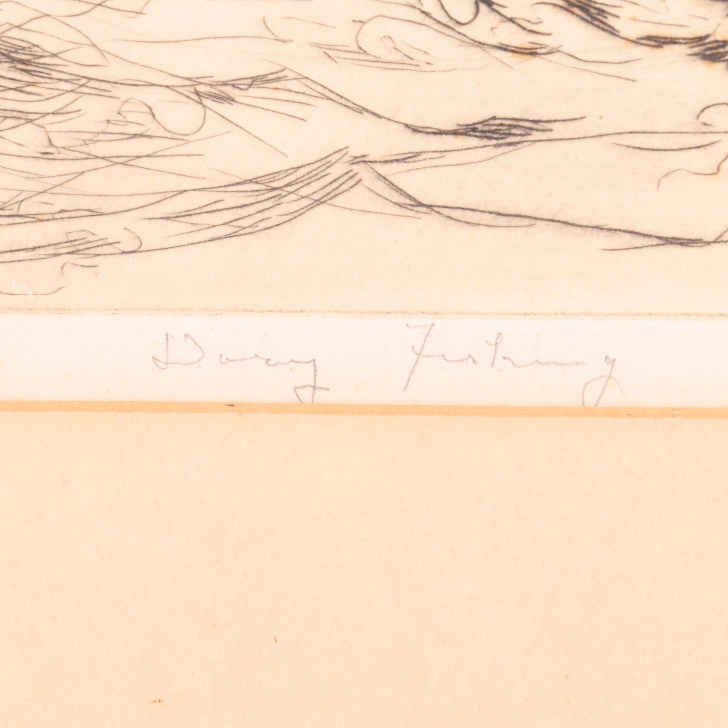 Signed Intaglio Print on Paper of Two Men in a Rowboat