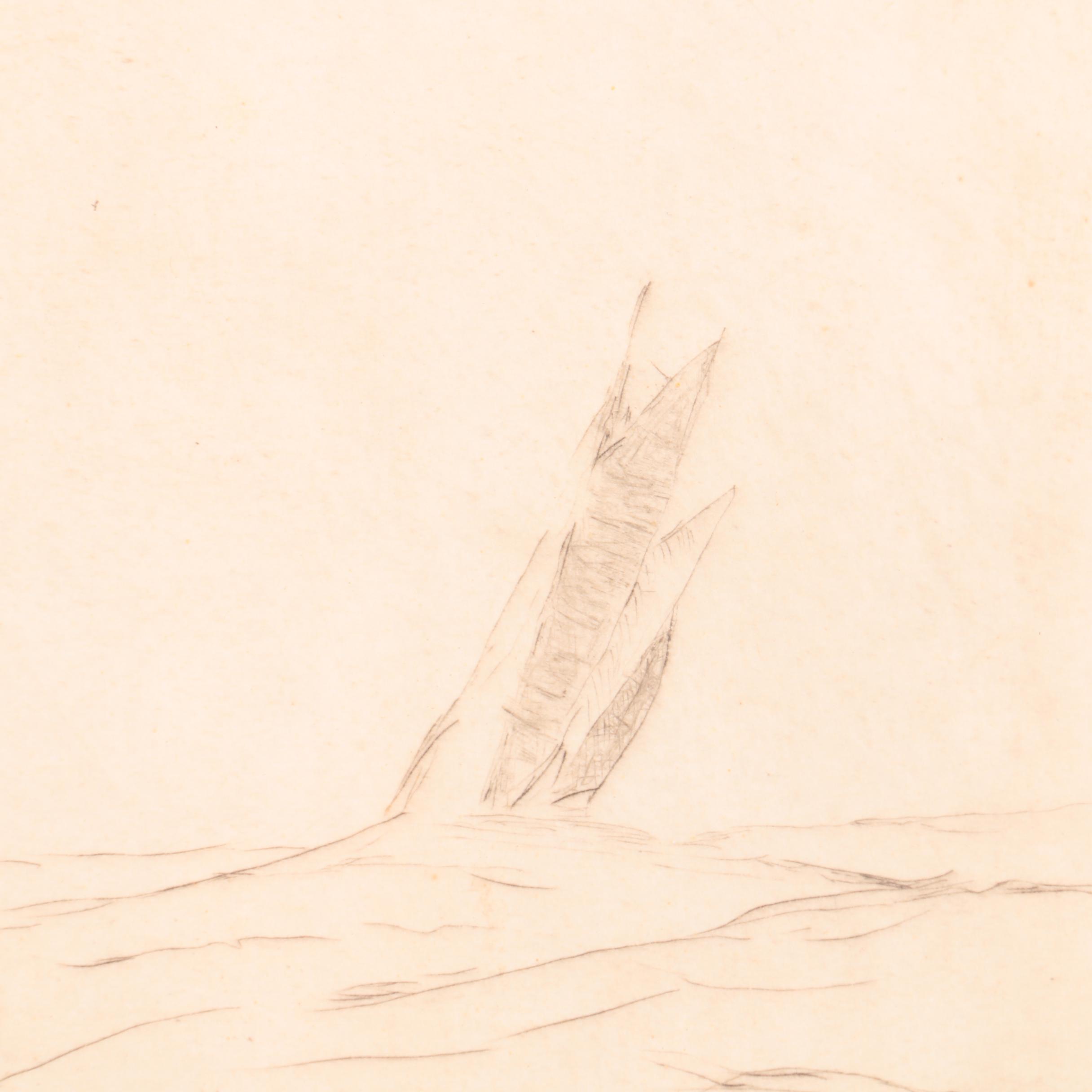 Signed Intaglio Print on Paper of Two Men in a Rowboat