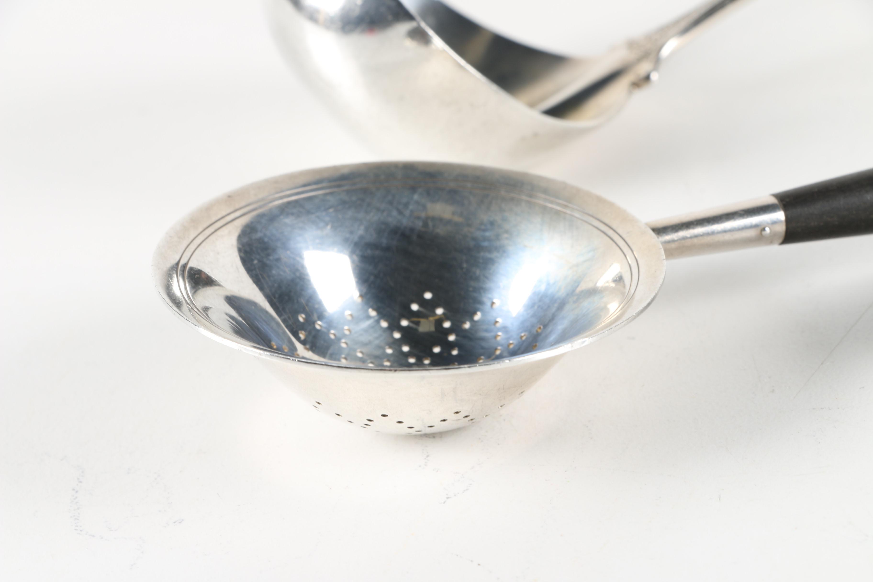 Early 20th Century Tiffany & Co. Sterling Tea Strainer and Other Utensils