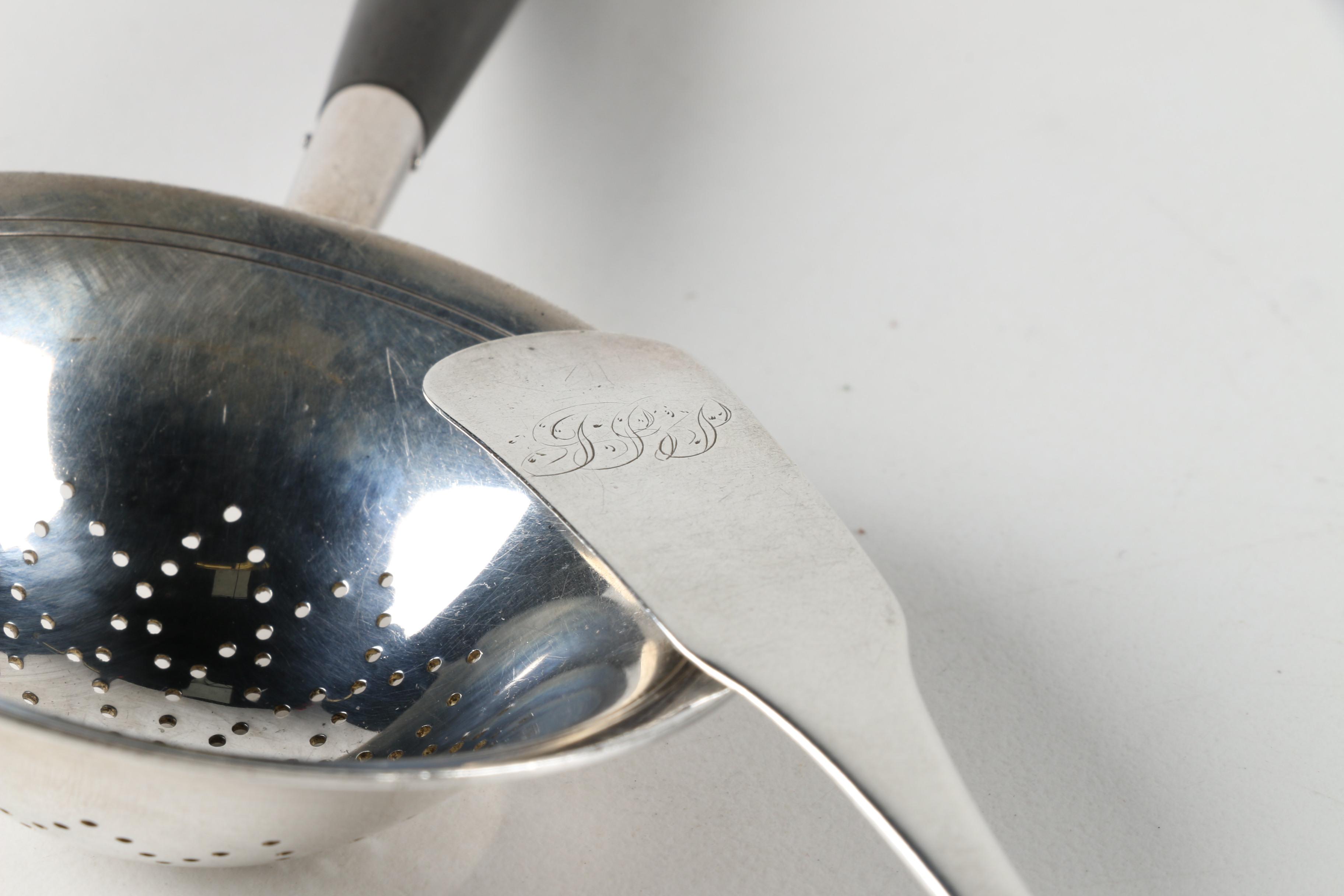 Early 20th Century Tiffany & Co. Sterling Tea Strainer and Other Utensils