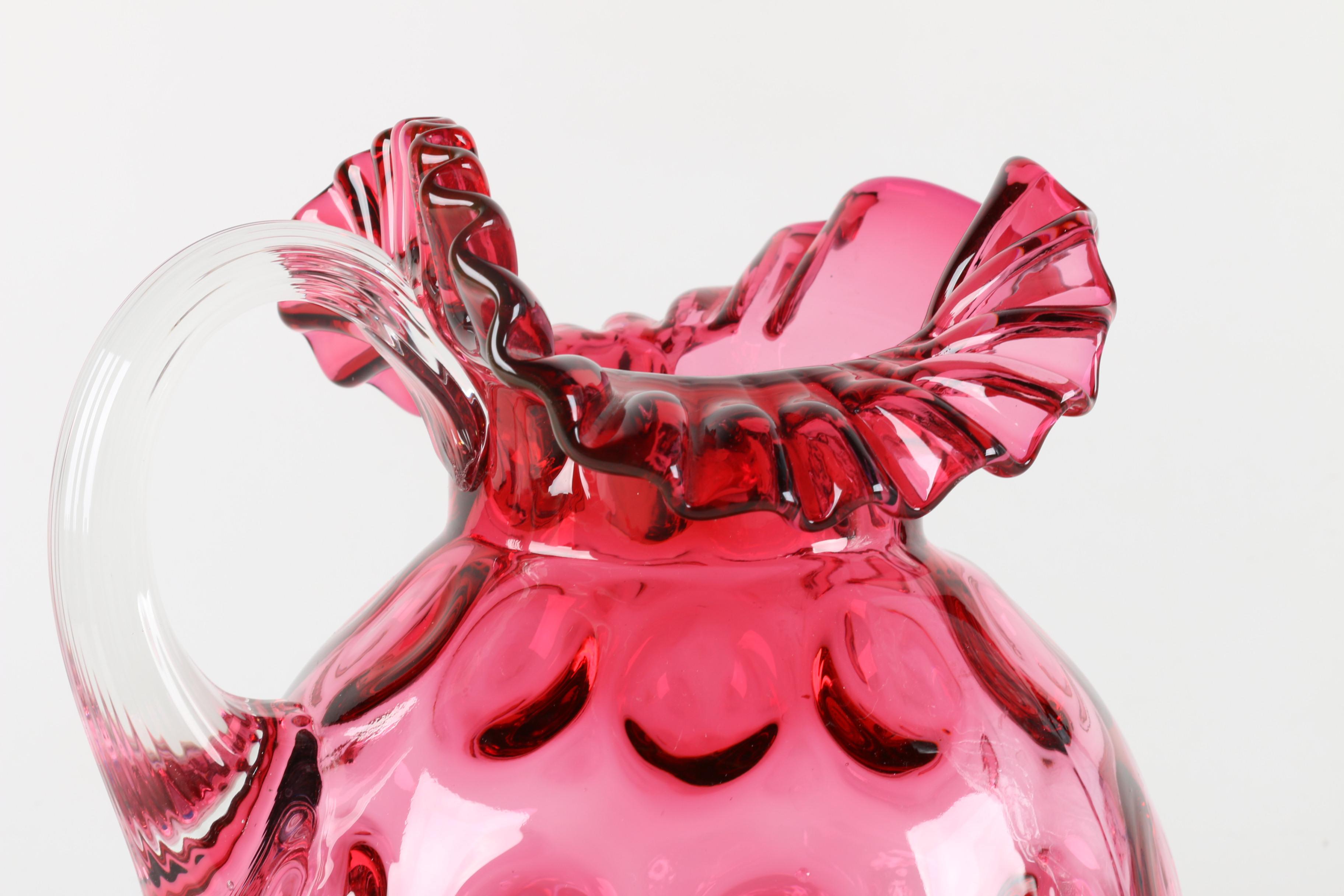 Fenton "Cranberry" Pitcher and Blue Bottle