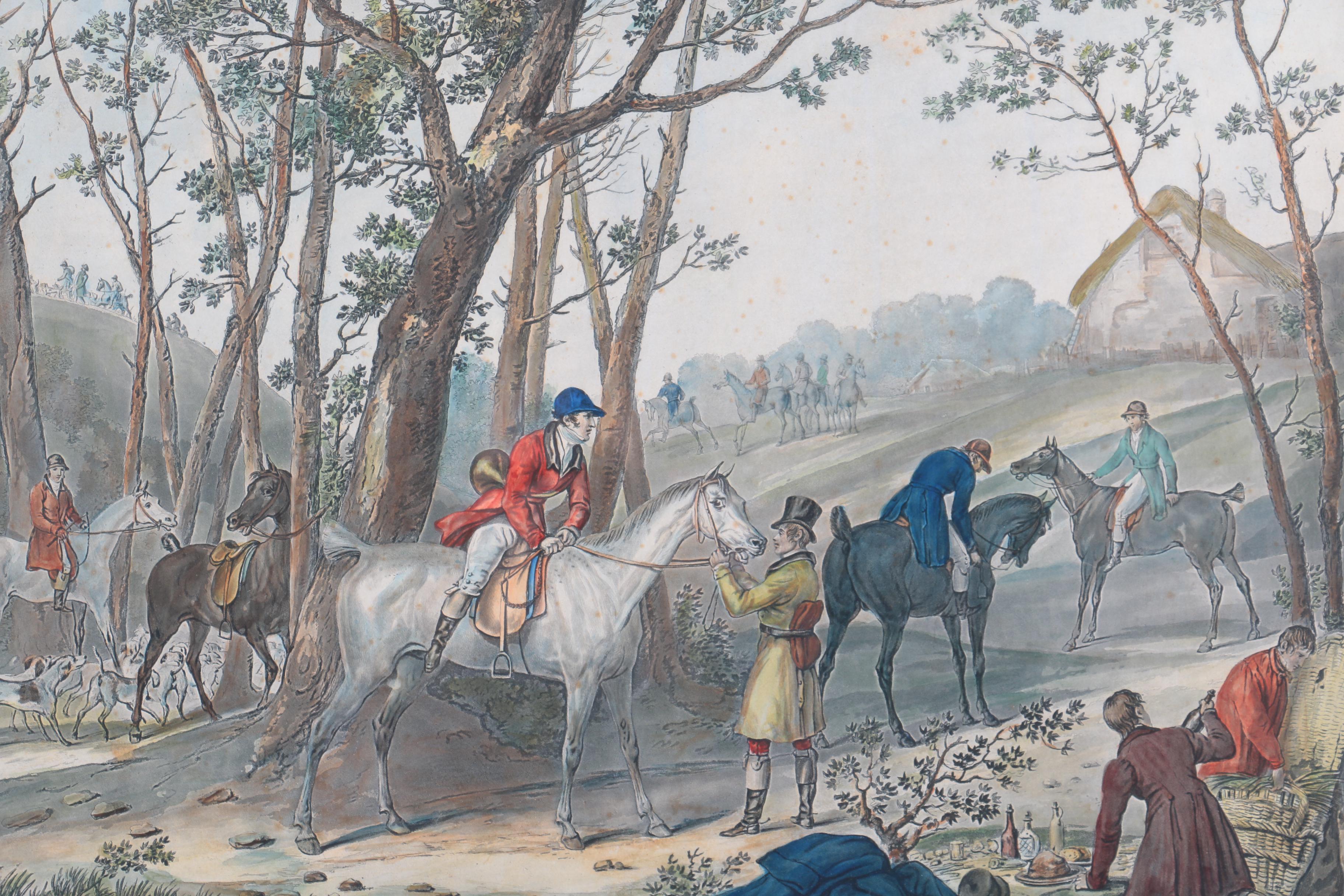 Hand-Colored Intaglio Print by Jazet After C. Vernet Painting "Le Départ"