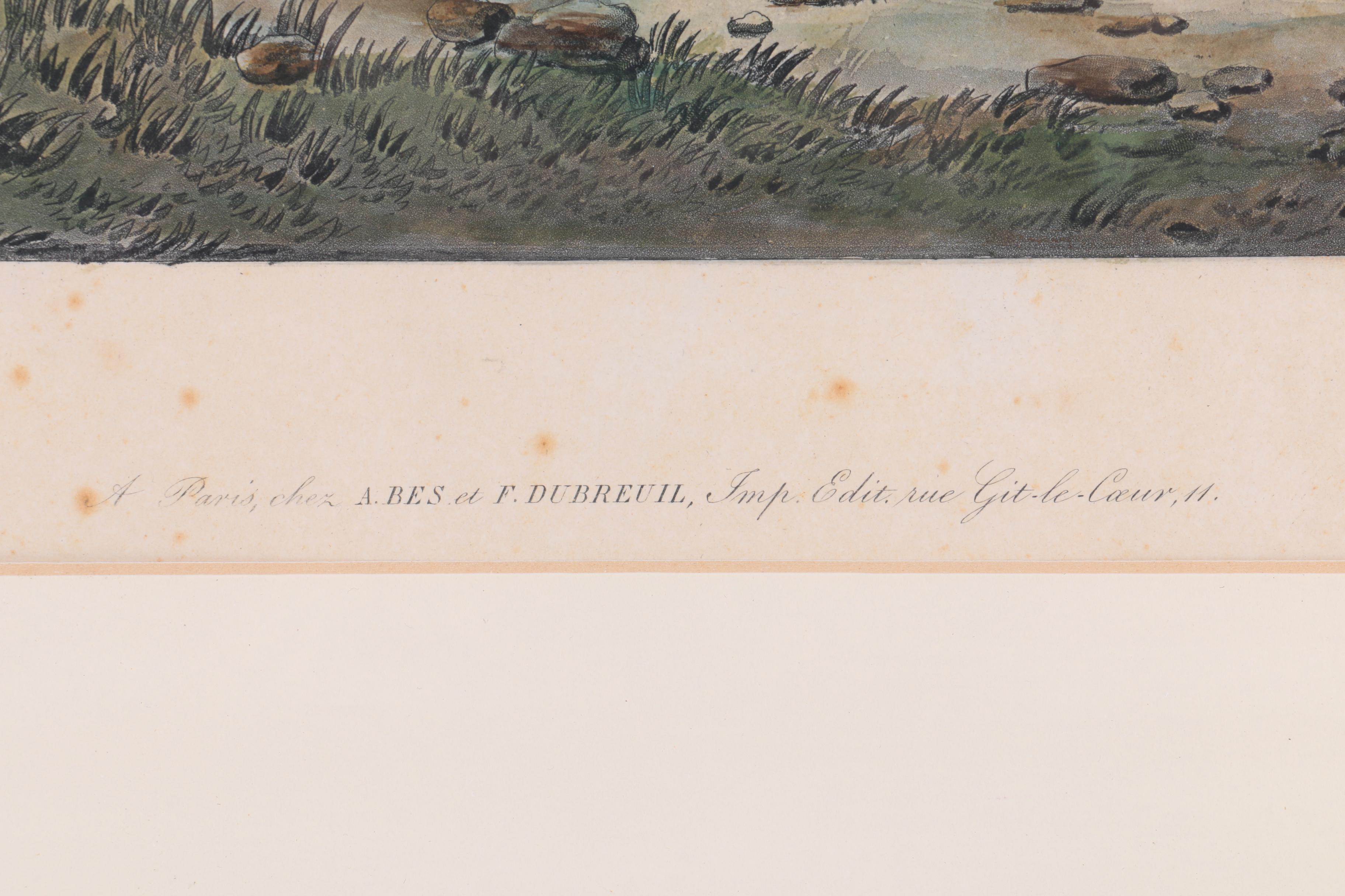 Hand-Colored Intaglio Print by Jazet After C. Vernet Painting "Le Départ"