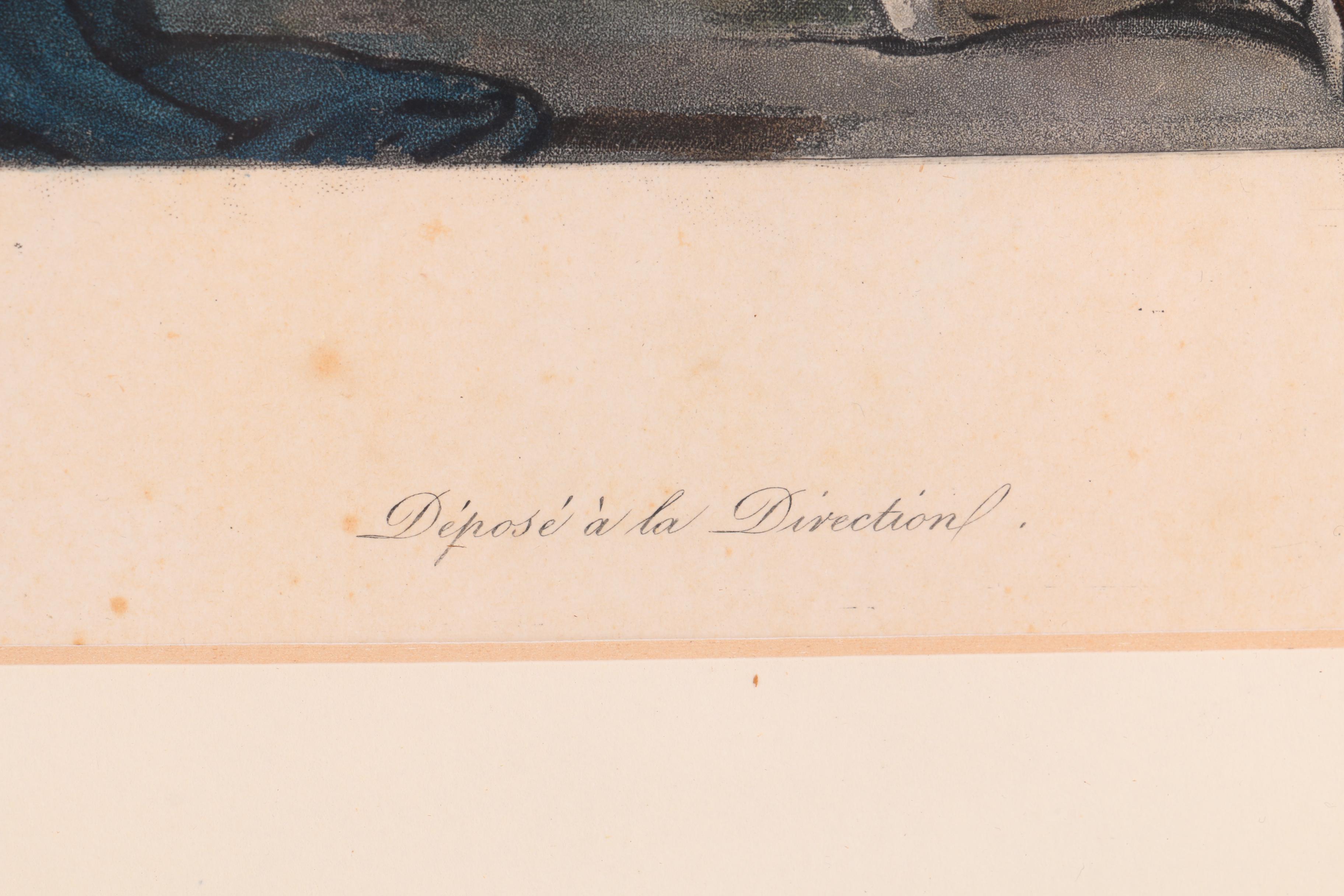 Hand-Colored Intaglio Print by Jazet After C. Vernet Painting "Le Départ"