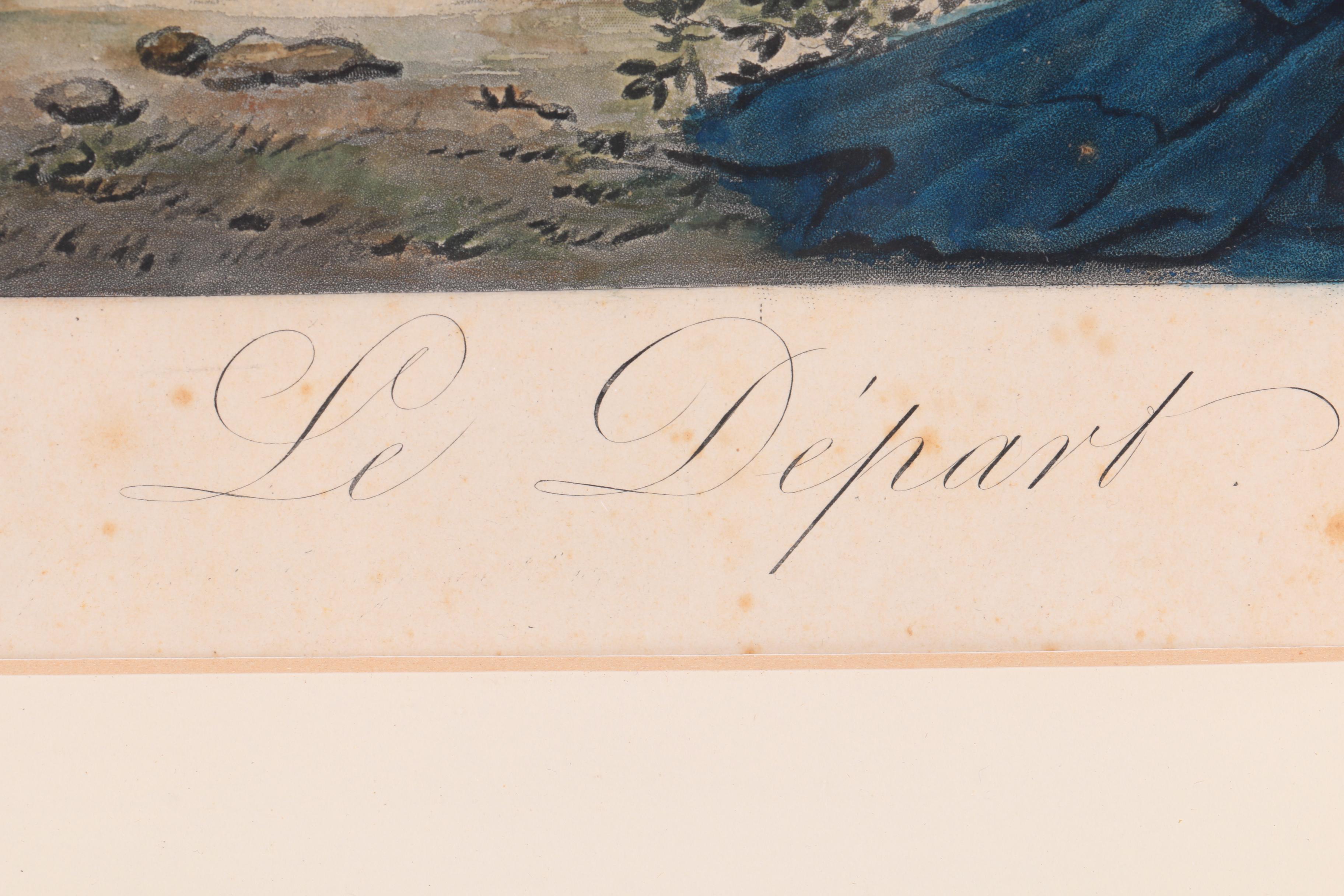 Hand-Colored Intaglio Print by Jazet After C. Vernet Painting "Le Départ"