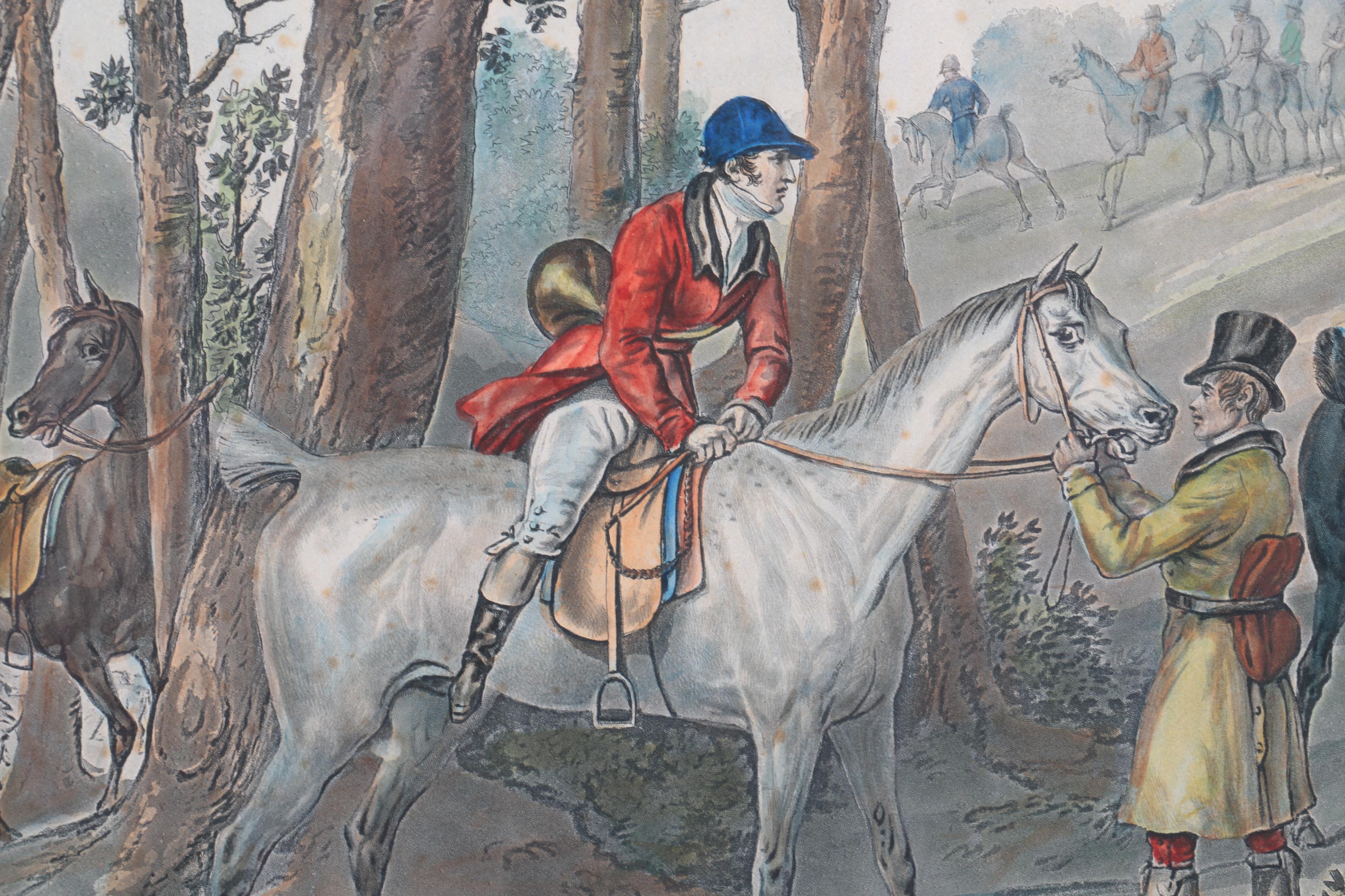 Hand-Colored Intaglio Print by Jazet After C. Vernet Painting "Le Départ"