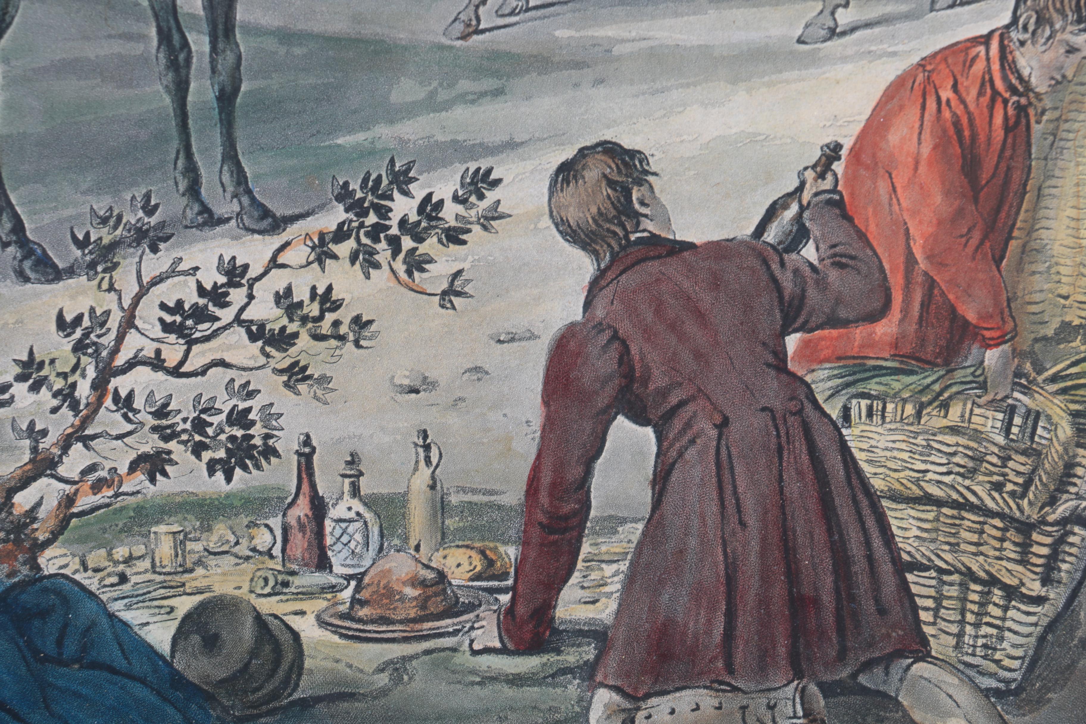 Hand-Colored Intaglio Print by Jazet After C. Vernet Painting "Le Départ"