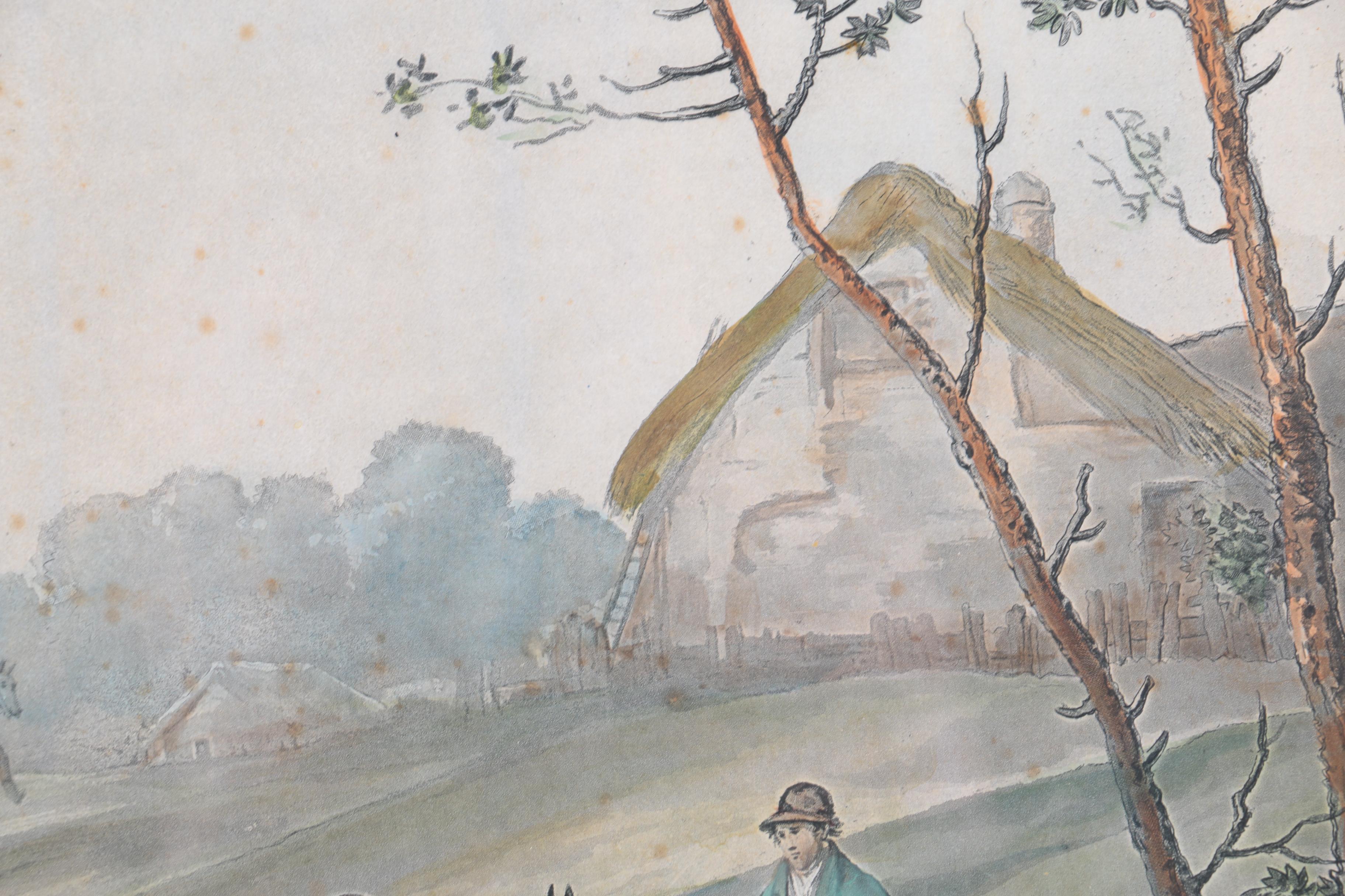 Hand-Colored Intaglio Print by Jazet After C. Vernet Painting "Le Départ"